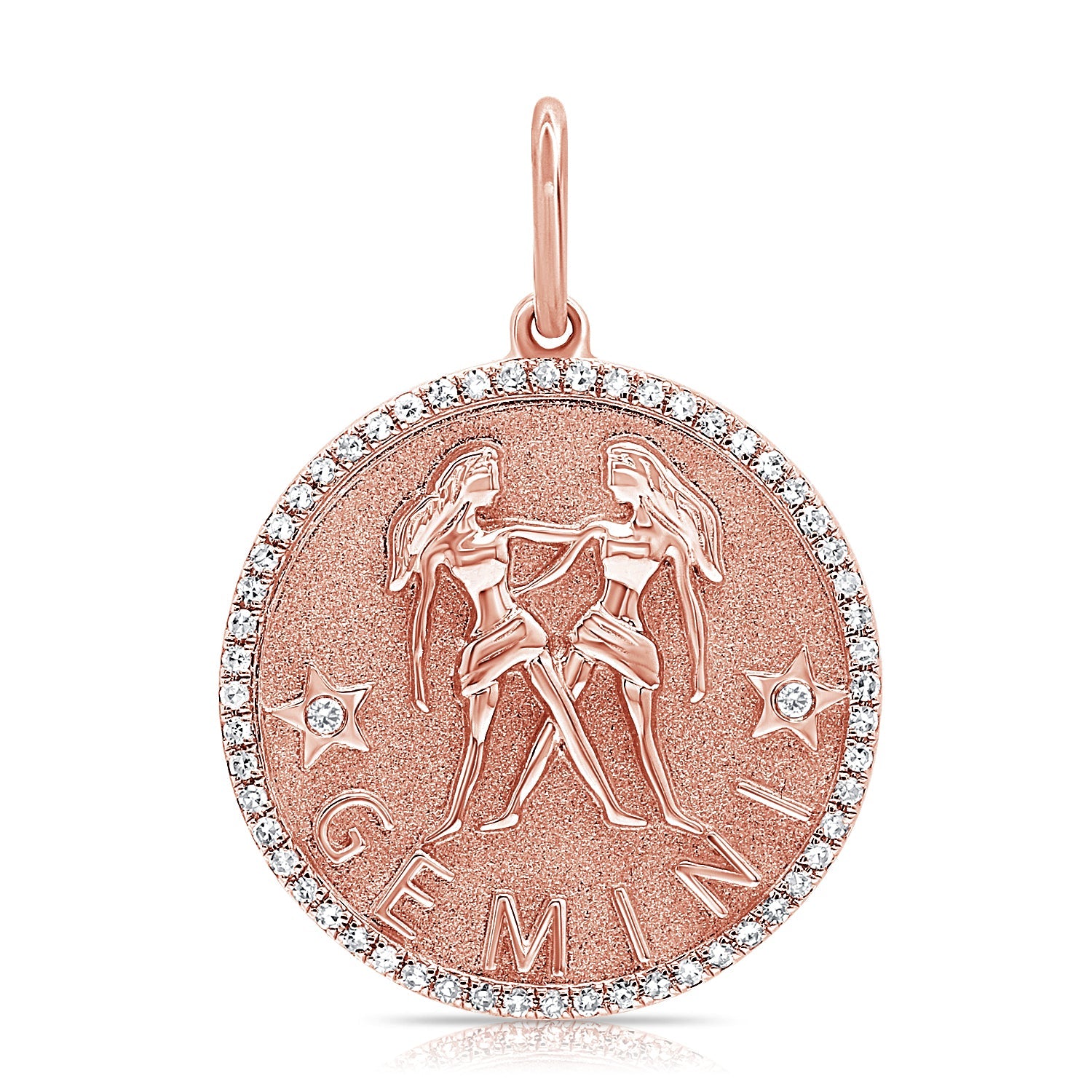 14K Gold Diamond Gemini Zodiac Charm Necklace - Rose
