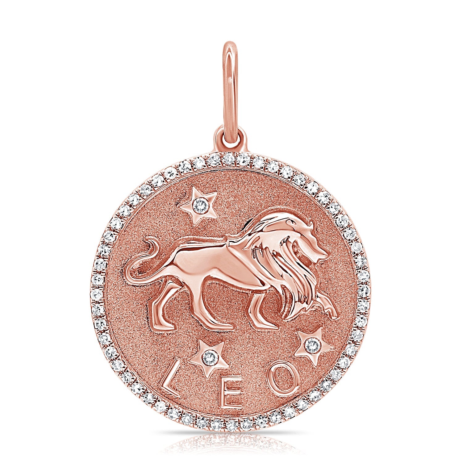 14K Gold Diamond Zodiac Leo Charm Necklace - Rose