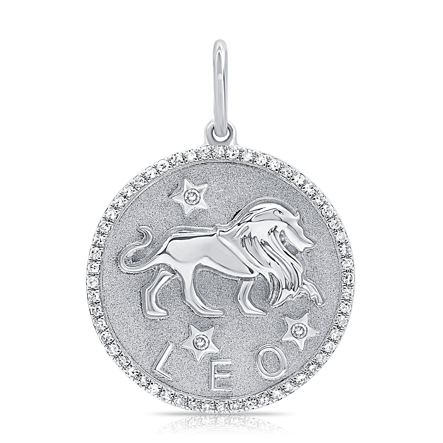 14K Gold Diamond Zodiac Leo Charm Necklace - White