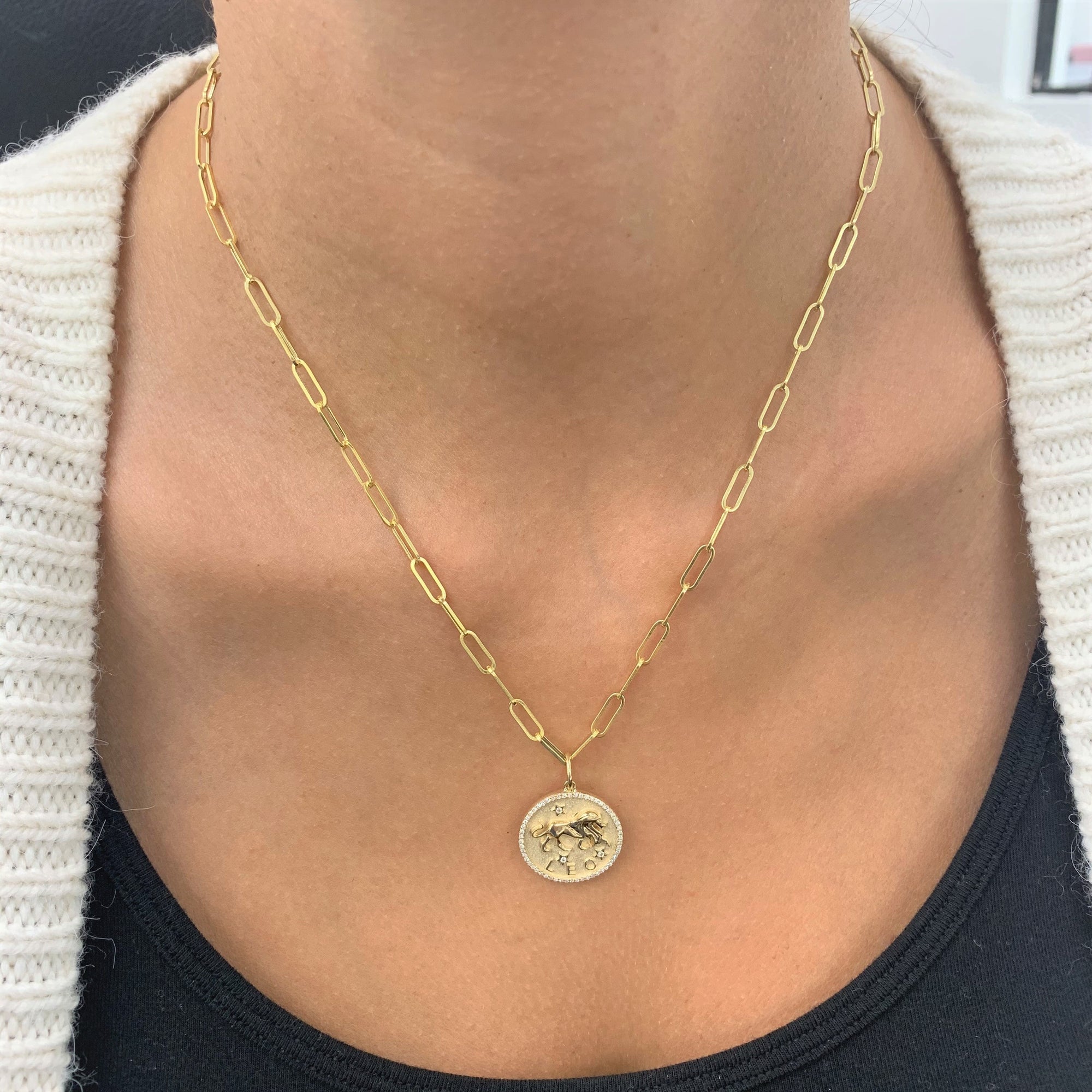 14K Gold Diamond Zodiac Leo Charm Necklace