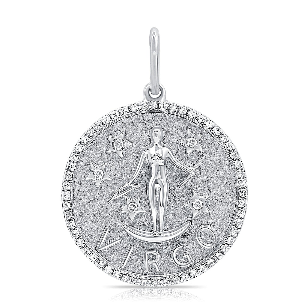 14K Gold Diamond Virgo Zodiac Charm Necklace - White