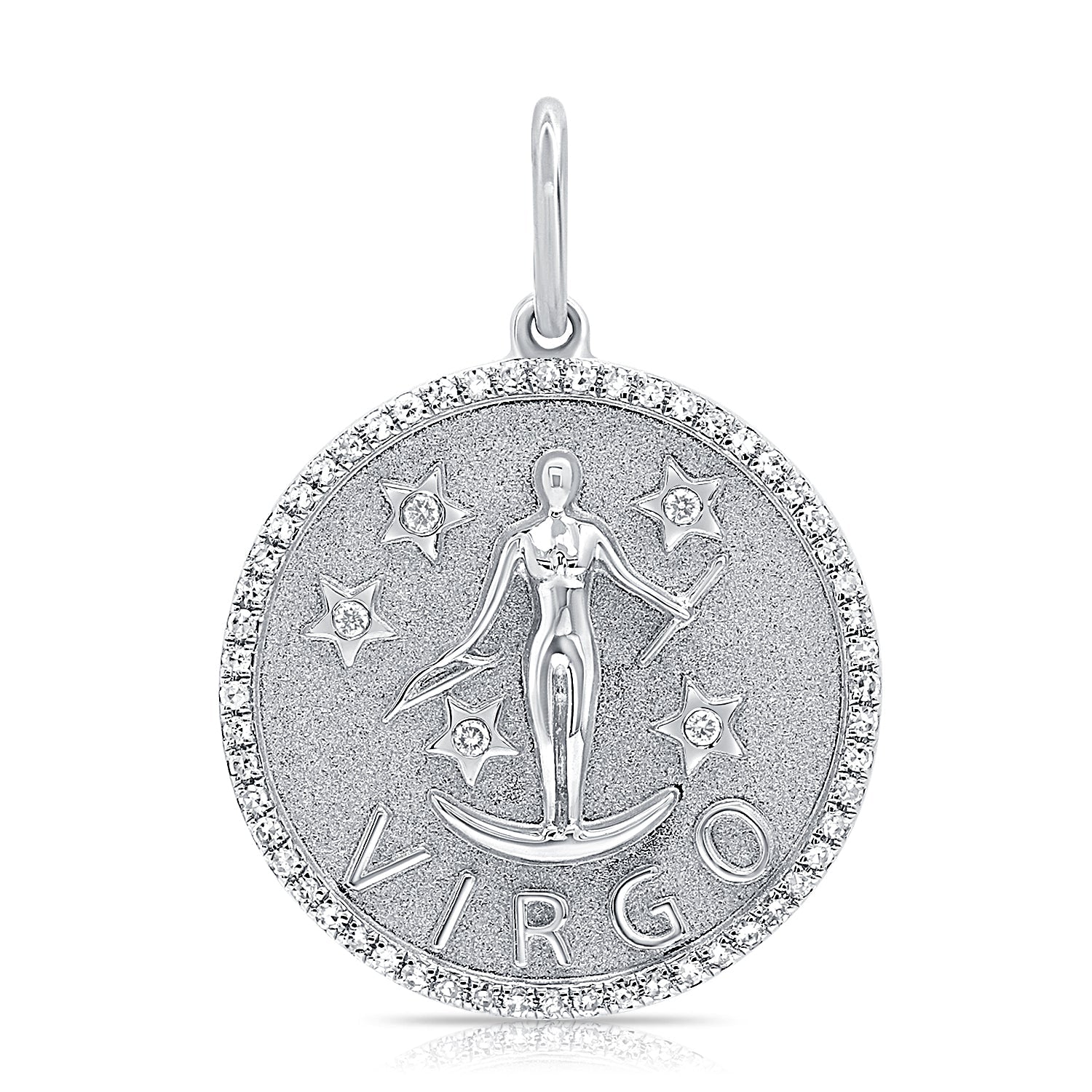 14K Gold Diamond Virgo Zodiac Charm Necklace - White
