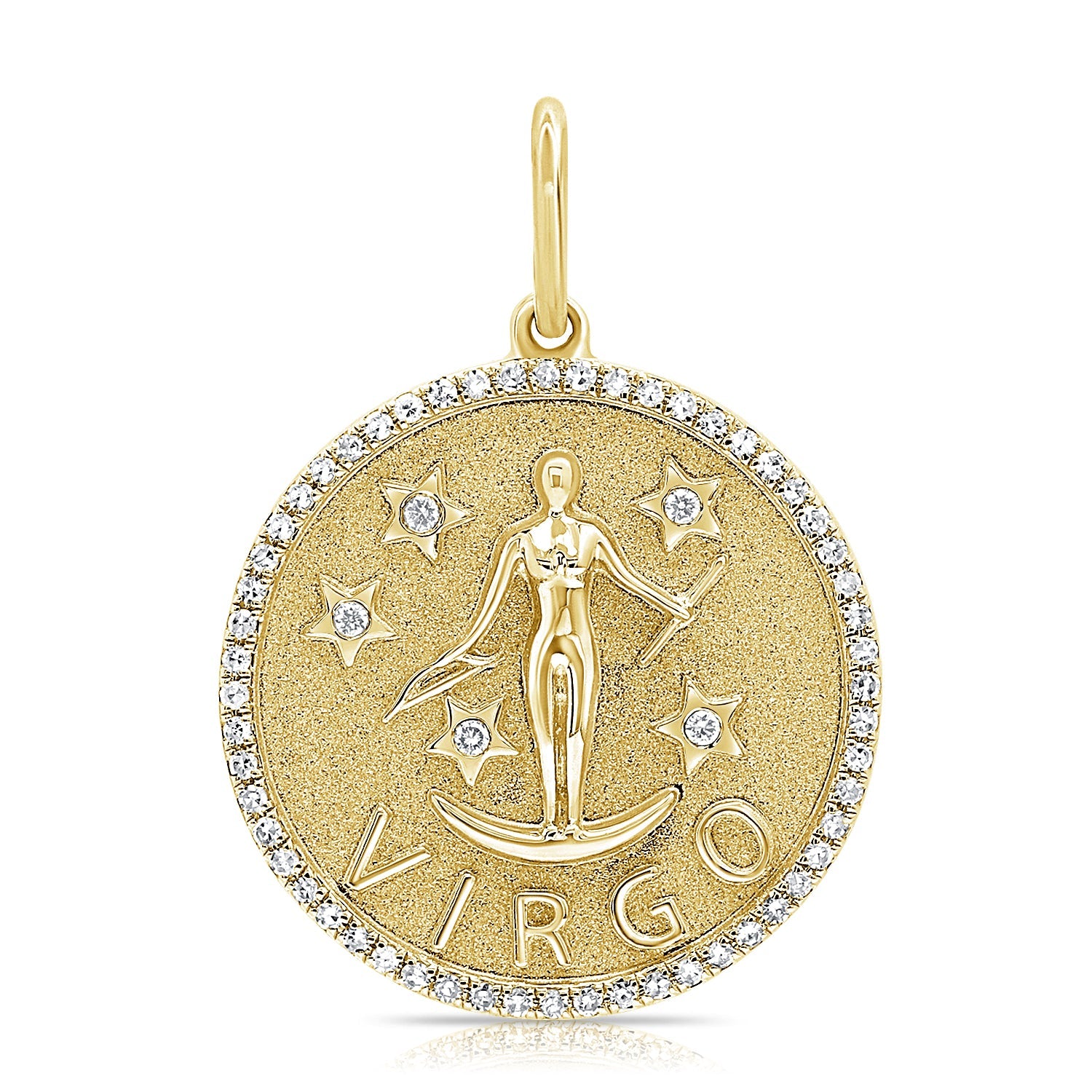 14K Gold Diamond Virgo Zodiac Charm Necklace - Yellow