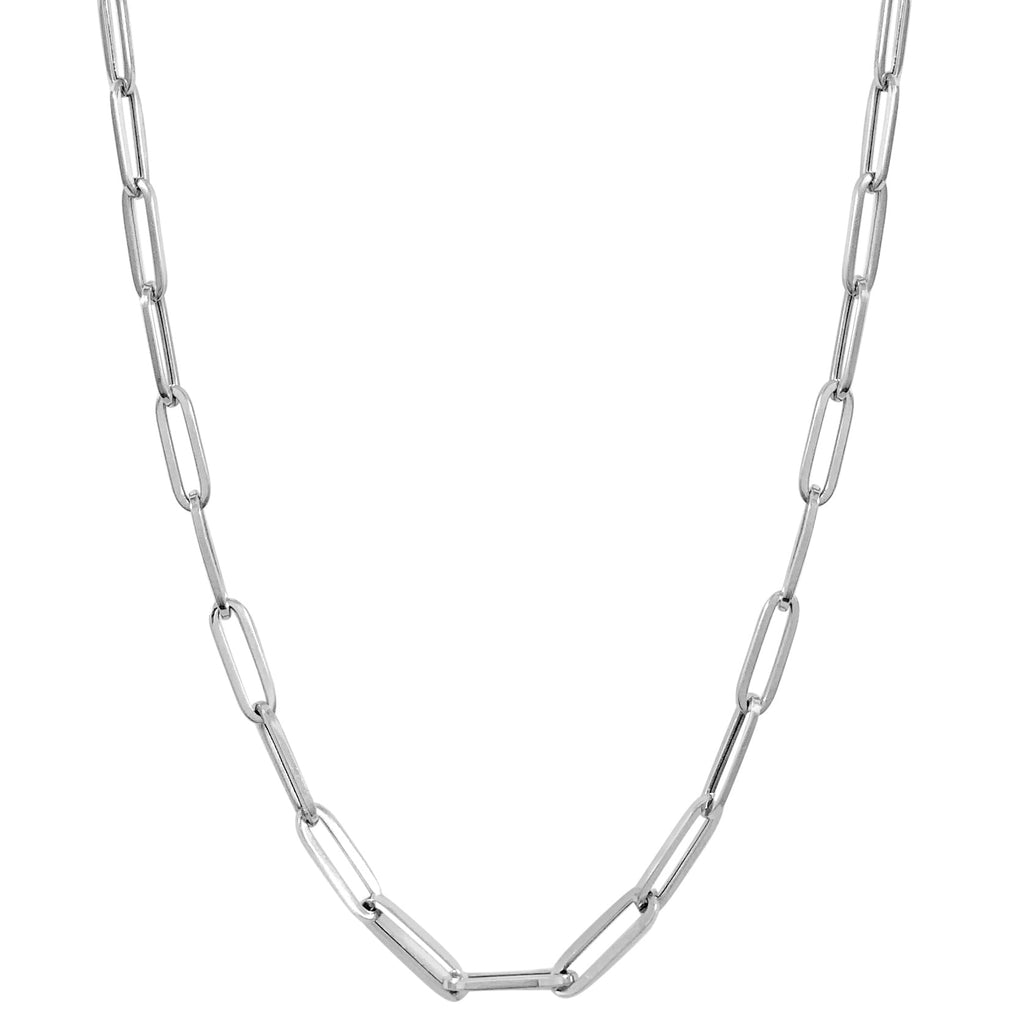 14k Gold Paperclip Link Necklace - Medium - White