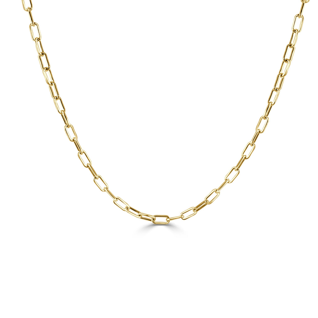 14K Gold Baby Rectangle Paperclip Necklace-Yellow