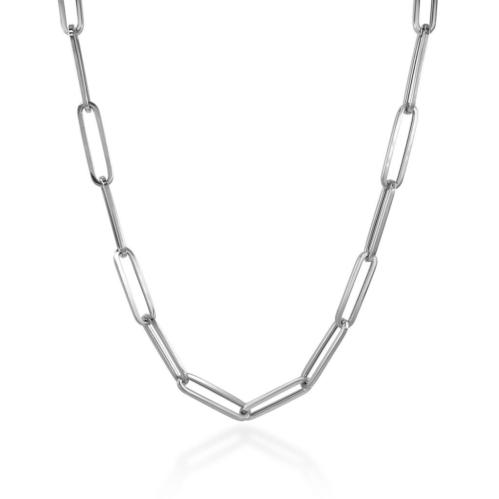 14k Gold Extra-Large Paperclip Link Necklace - White