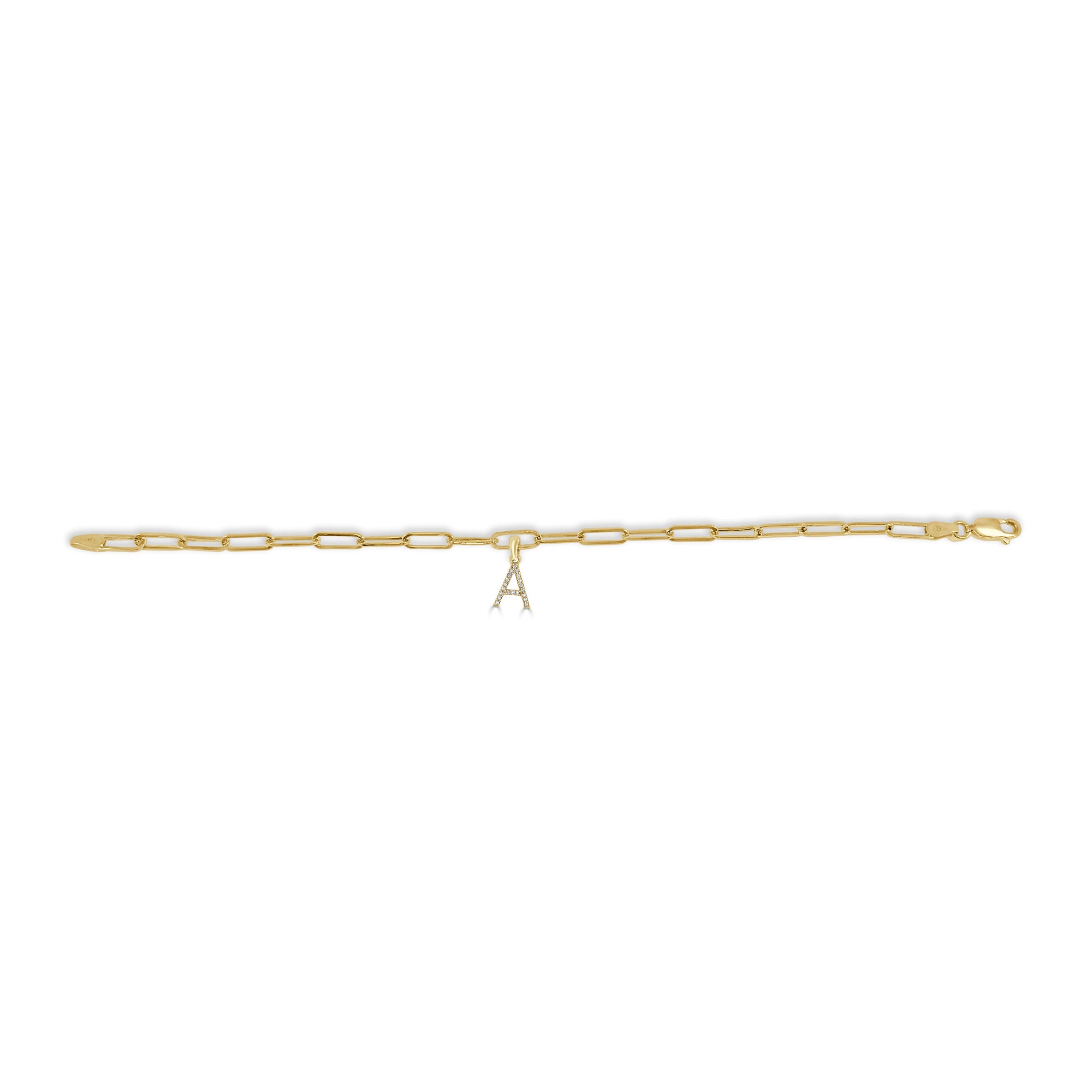 14K Yellow Gold Paperclip Link Diamond Initial Bracelet - A