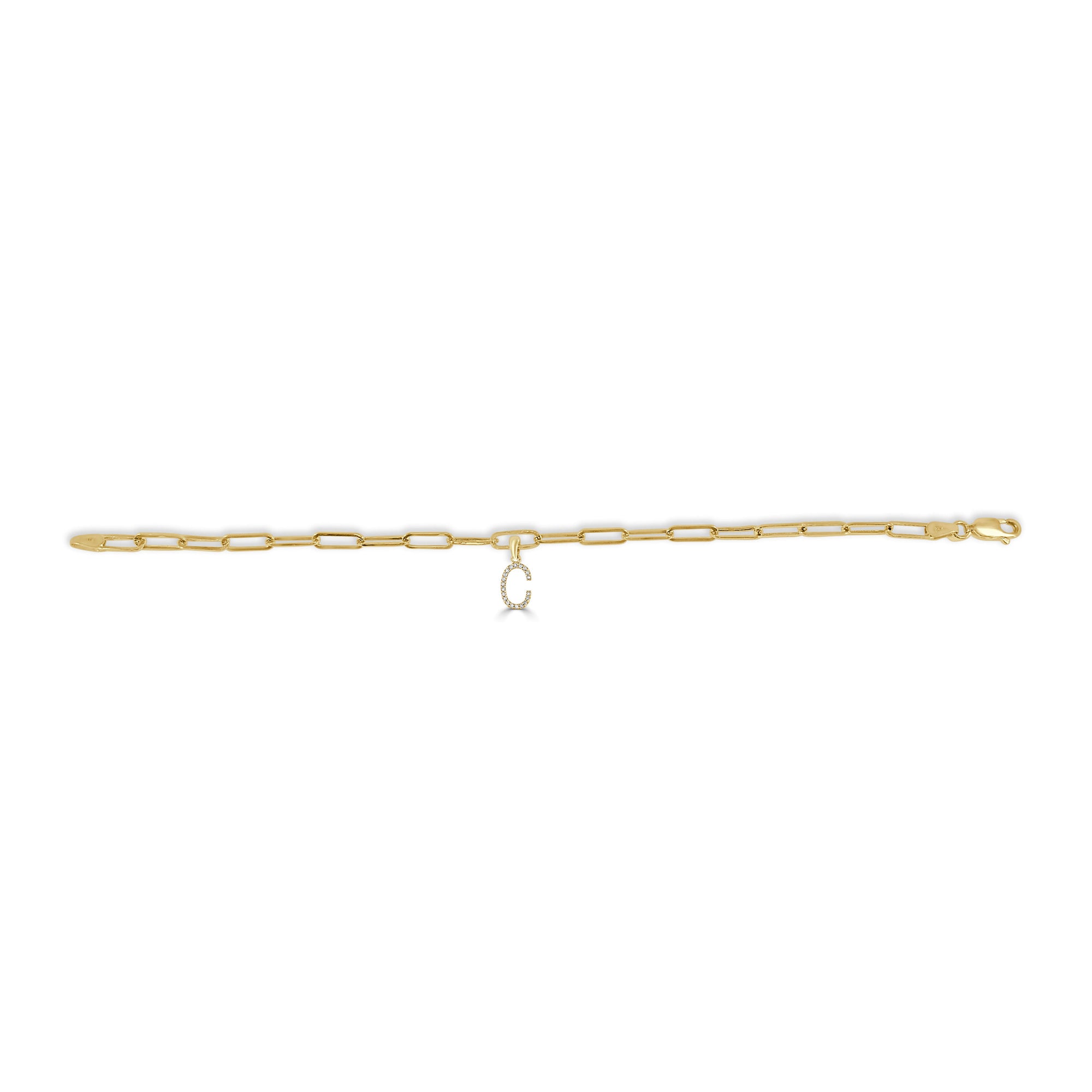 14K Yellow Gold Paperclip Link Diamond Initial Bracelet - C