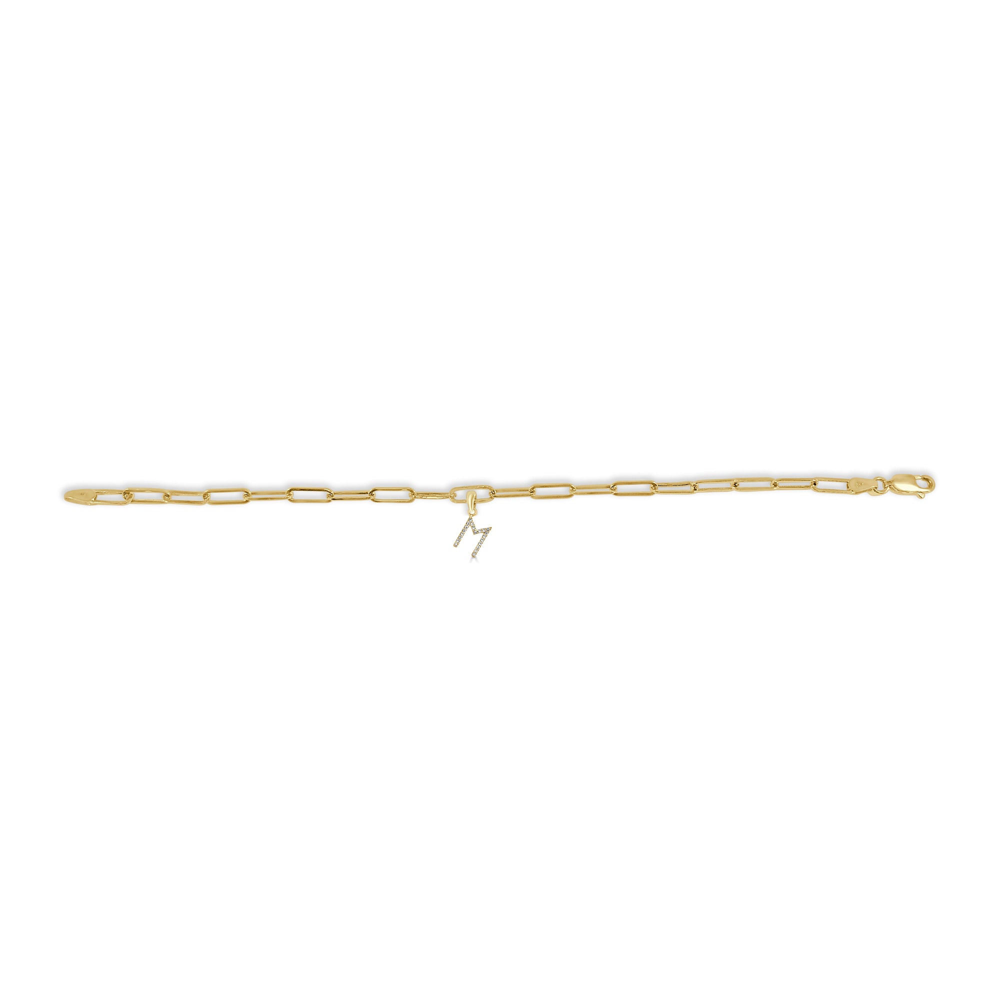 14K Yellow Gold Paperclip Link Diamond Initial Bracelet - M