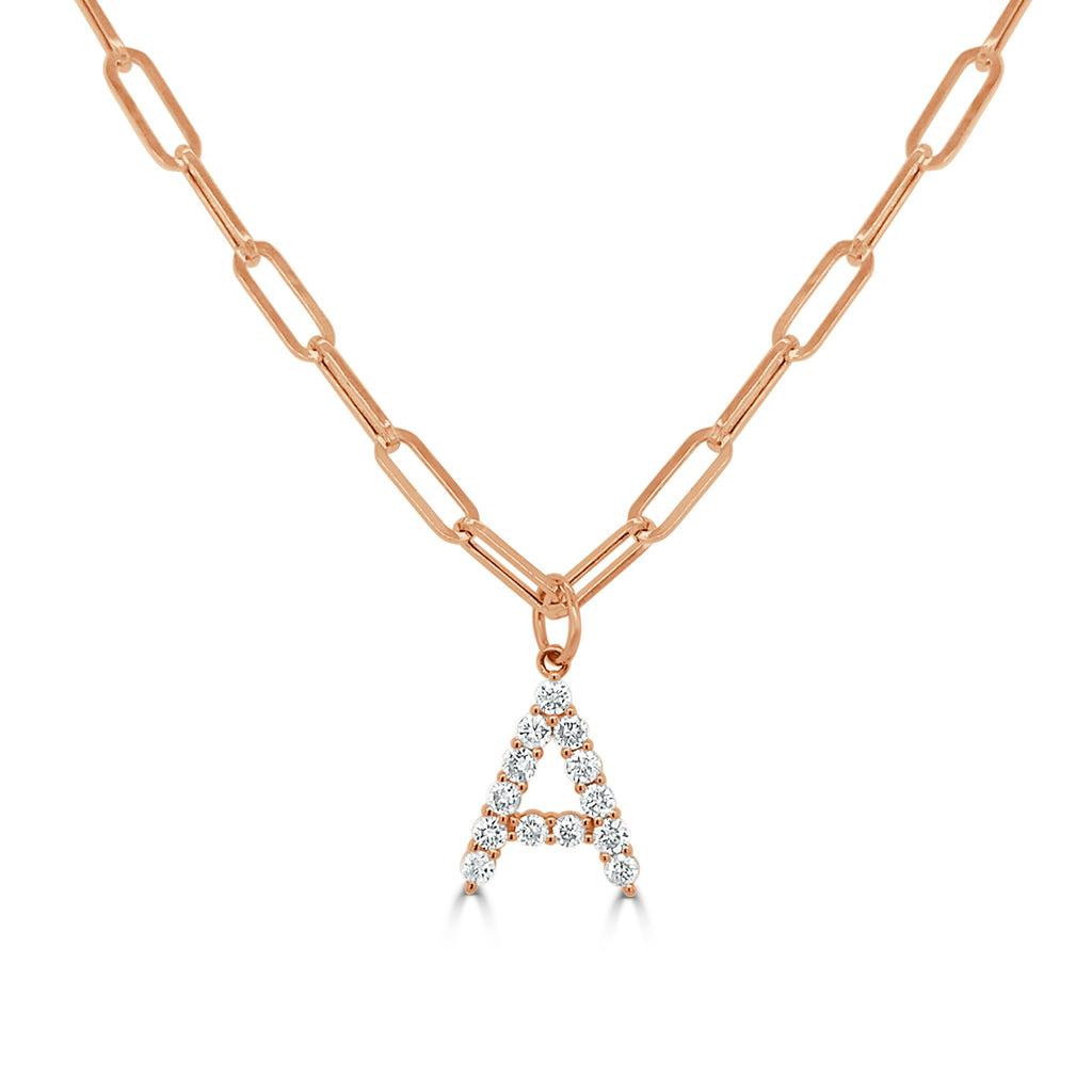 14K Gold & Diamond Initial Pendant Necklace-Rose-A