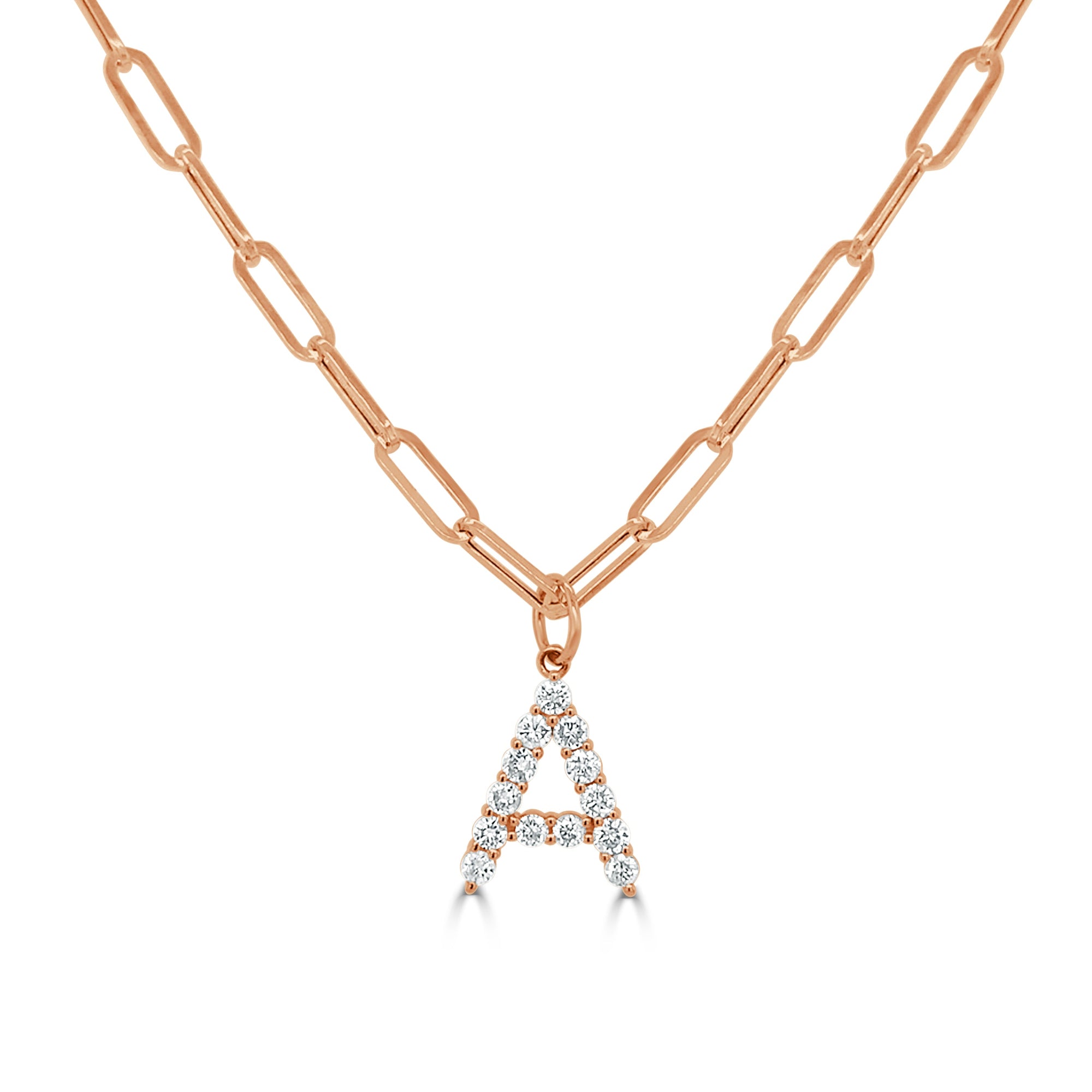 14K Gold & Diamond Initial Pendant Necklace-Rose-A