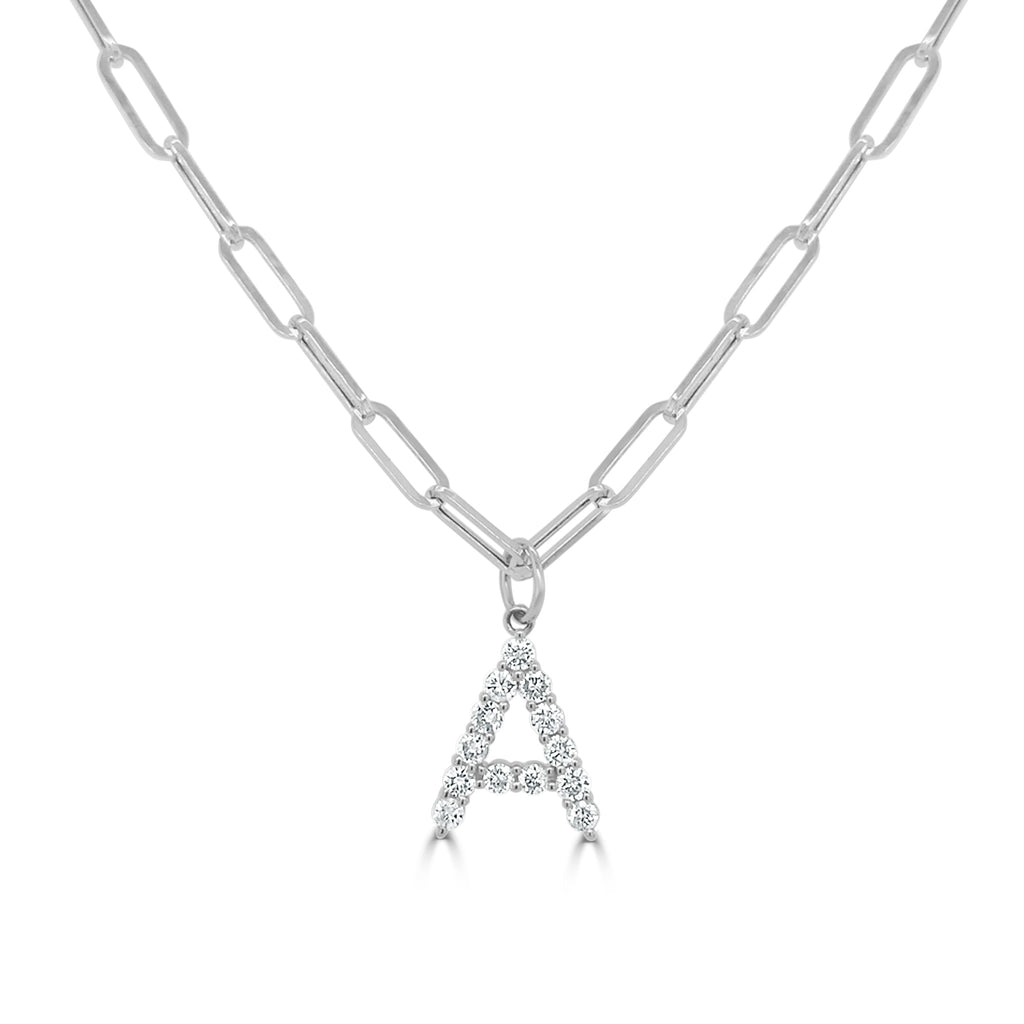 14K Gold & Diamond Initial Pendant Necklace -White-A