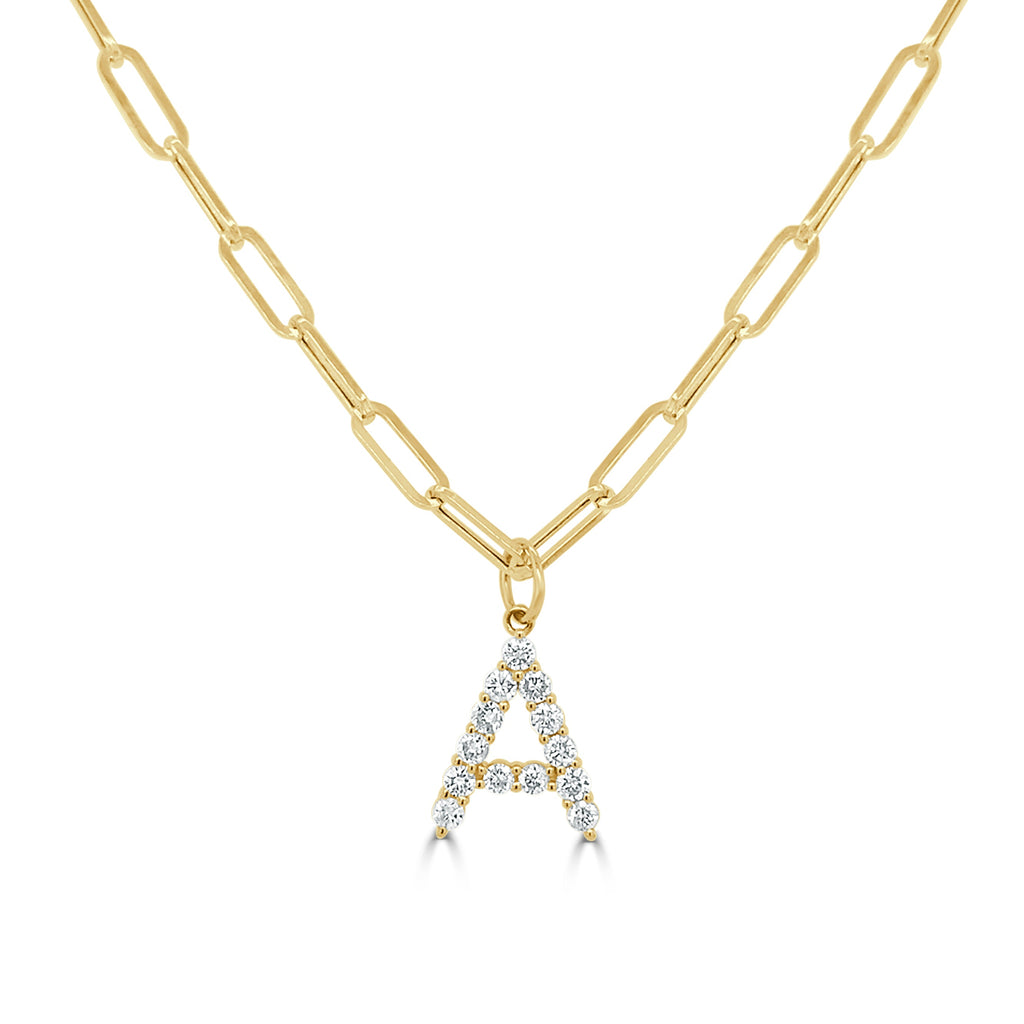 14K Gold & Diamond Initial Pendant Necklace-Gold-A
