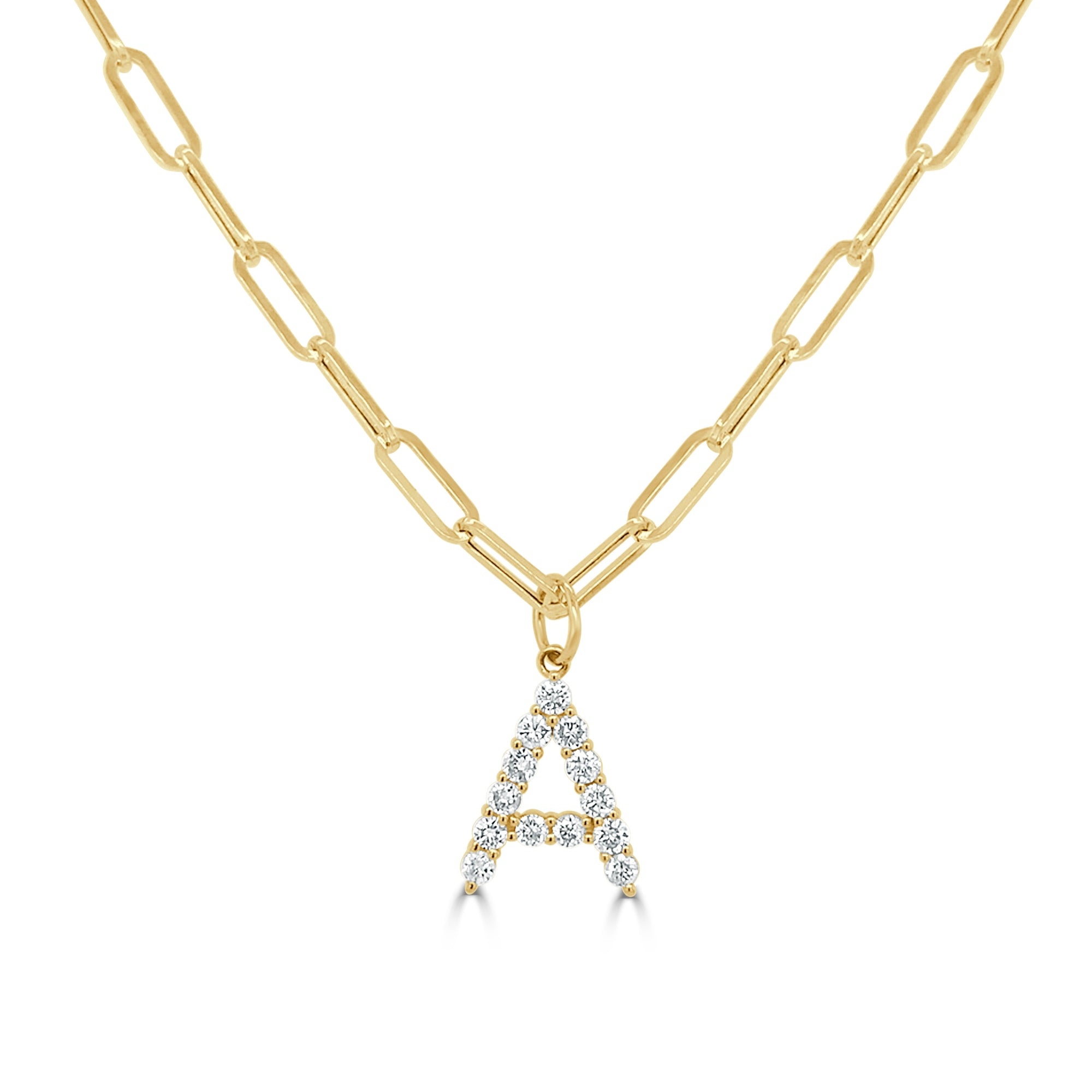 14K Gold & Diamond Initial Pendant Necklace-Gold-A