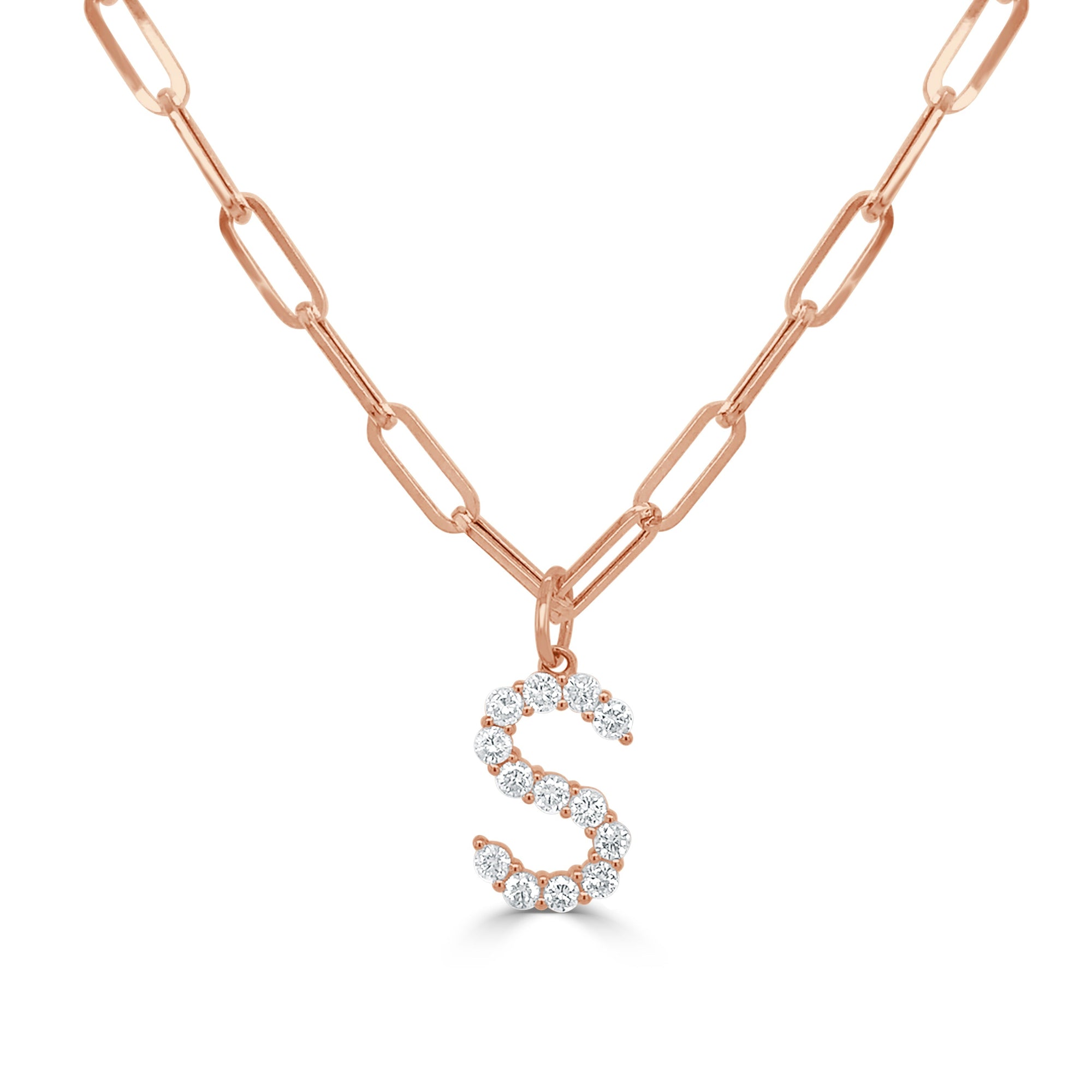 14K Gold & Diamond Initial Pendant Necklace-Rose-S