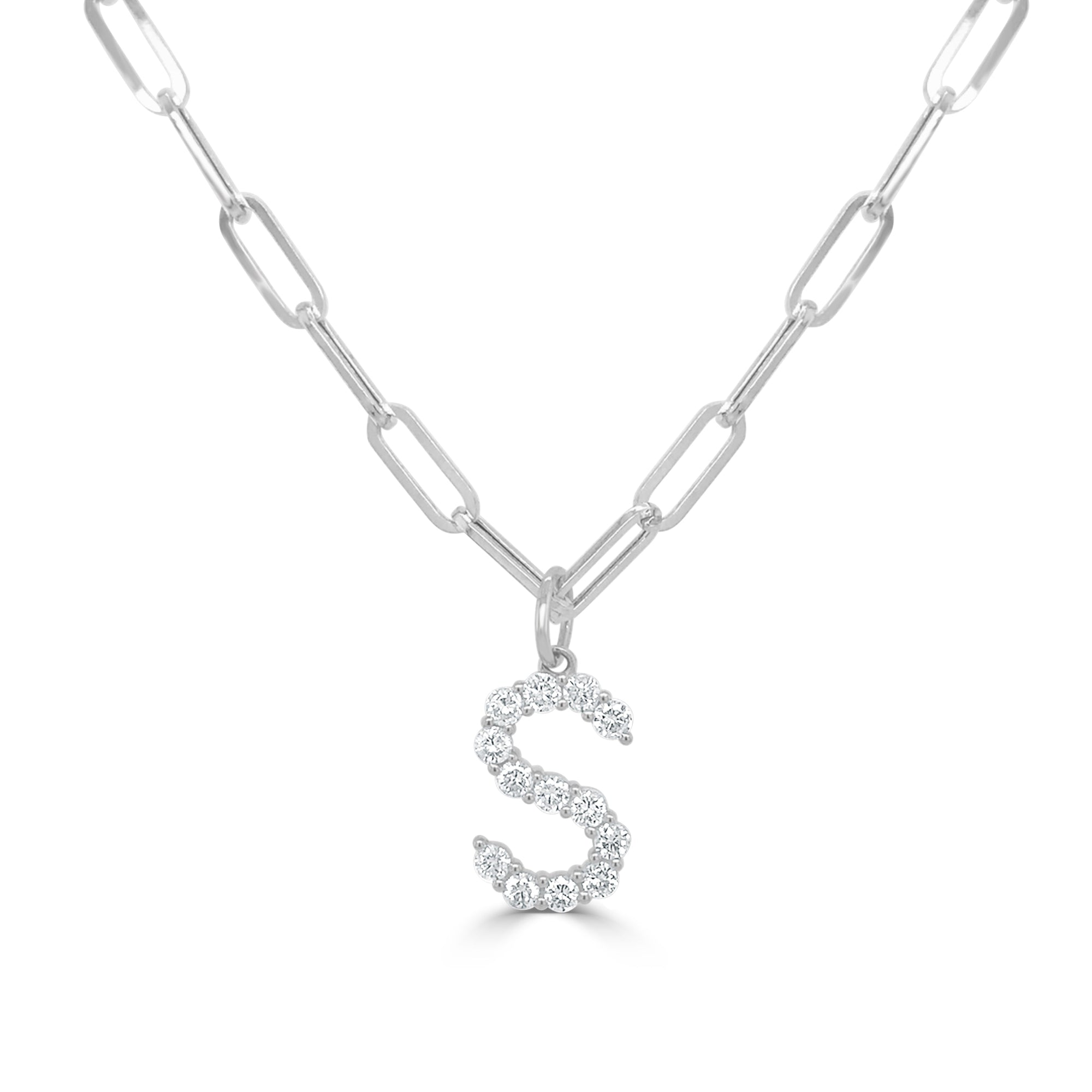 14K Gold & Diamond Initial Pendant Necklace-WHITE-S