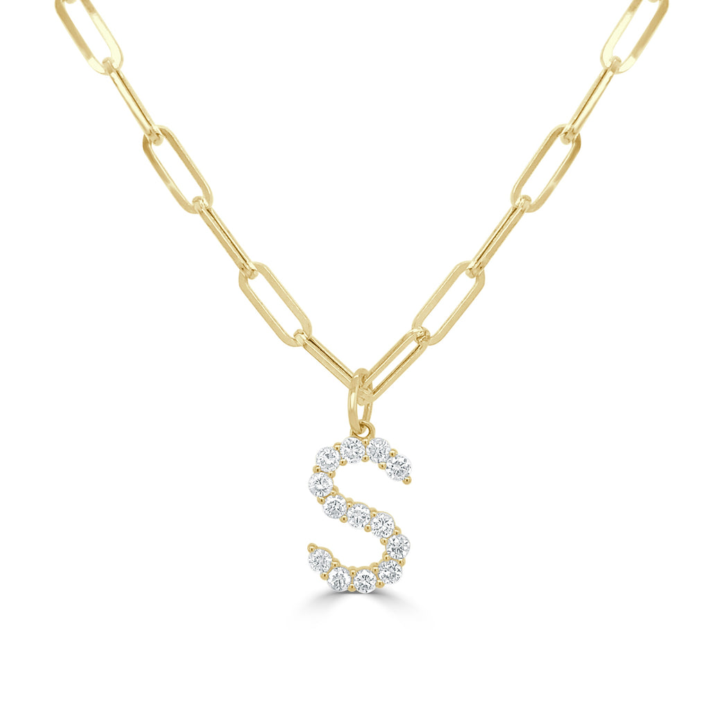 14K Gold & Diamond Initial Pendant Necklace-Gold-S