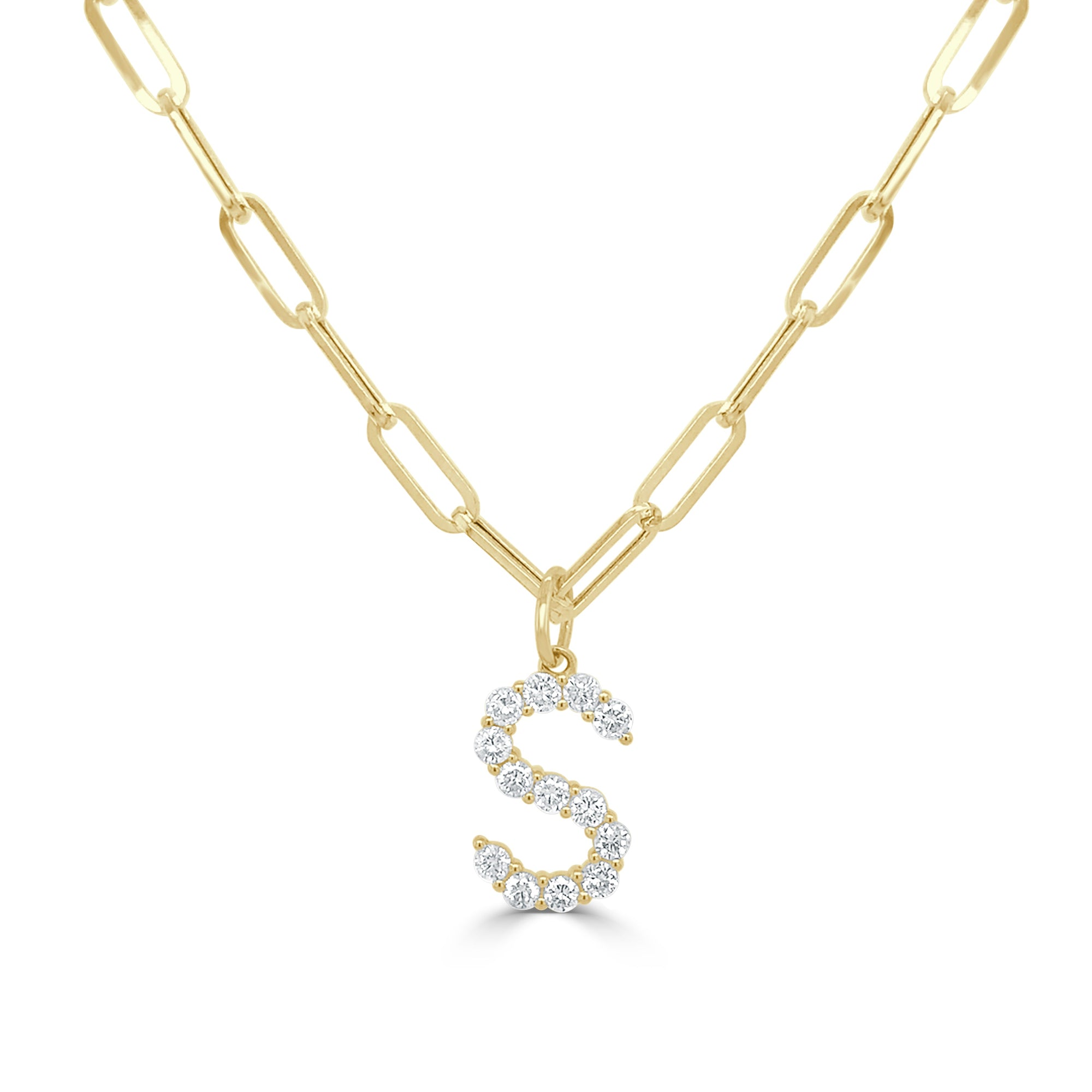 14K Gold & Diamond Initial Pendant Necklace-Gold-S