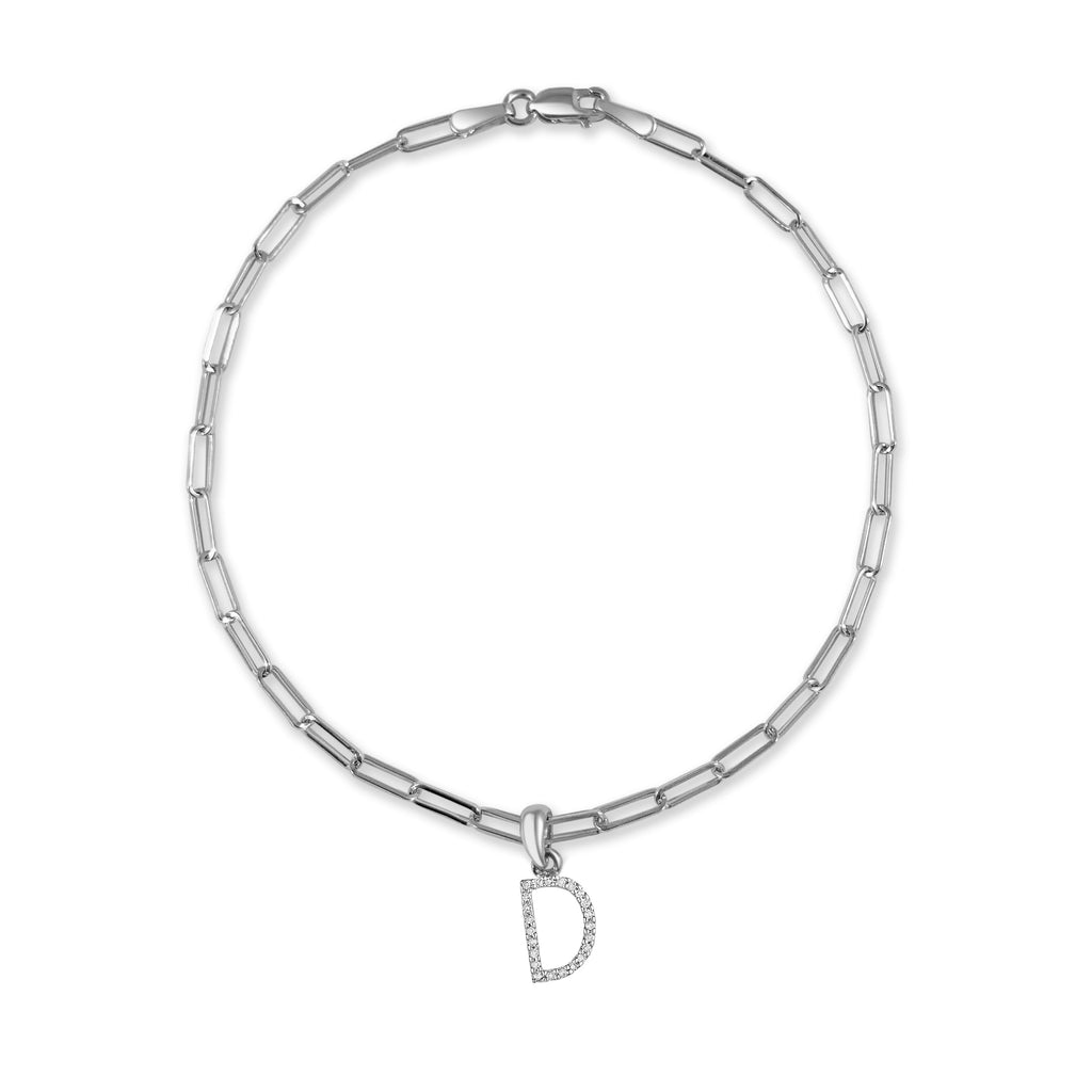 Diamond Initial Paperclip Link Bracelet, 14K