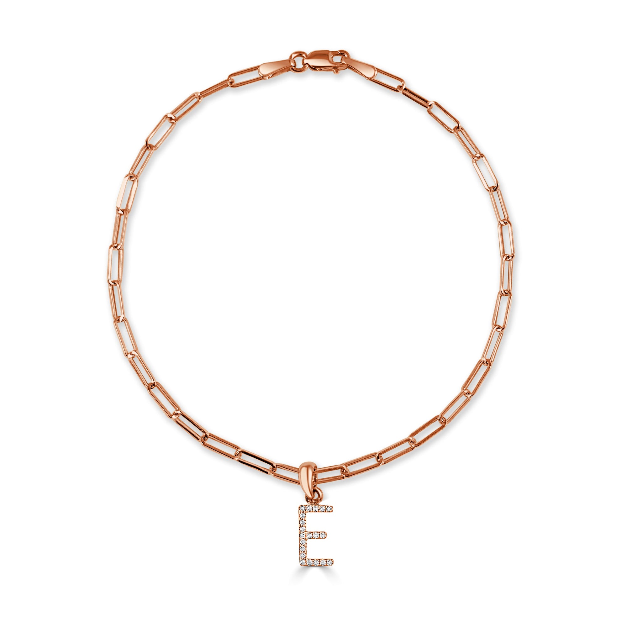 14K Gold Diamond Initial Paperclip Link Bracelet -E