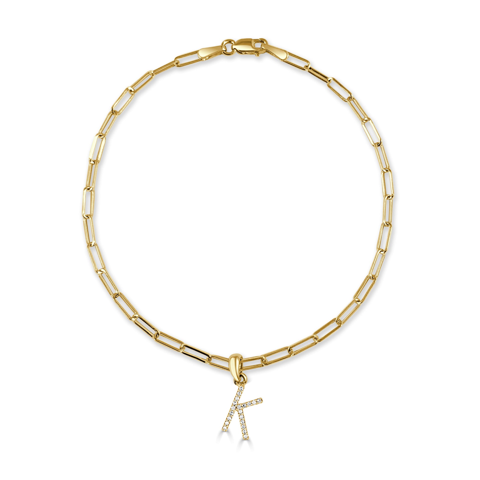 14K Gold Diamond Initial Paperclip Link Bracelet - K
