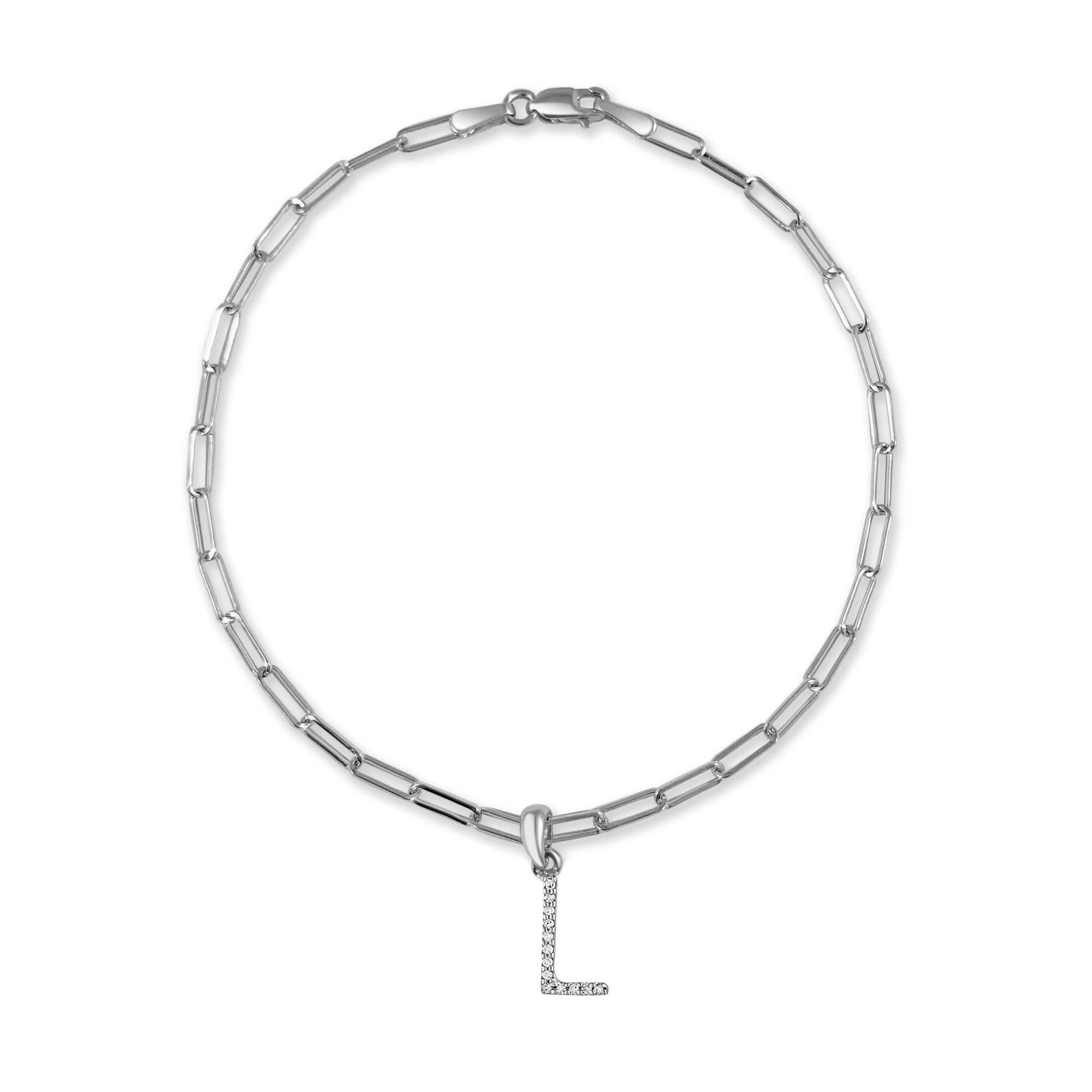 Diamond Initial Paperclip Link Bracelet, 14K