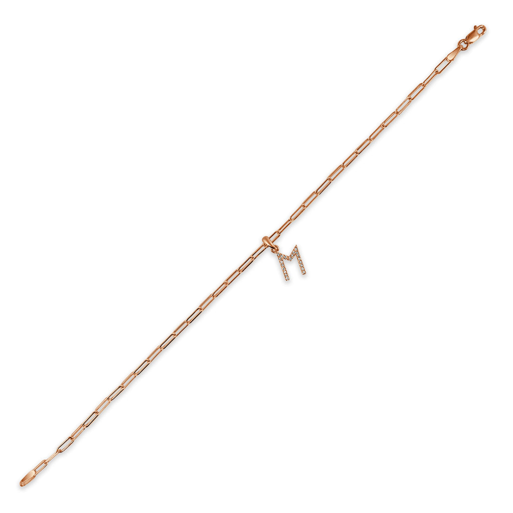 Diamond Initial Paperclip Link Bracelet, 14K