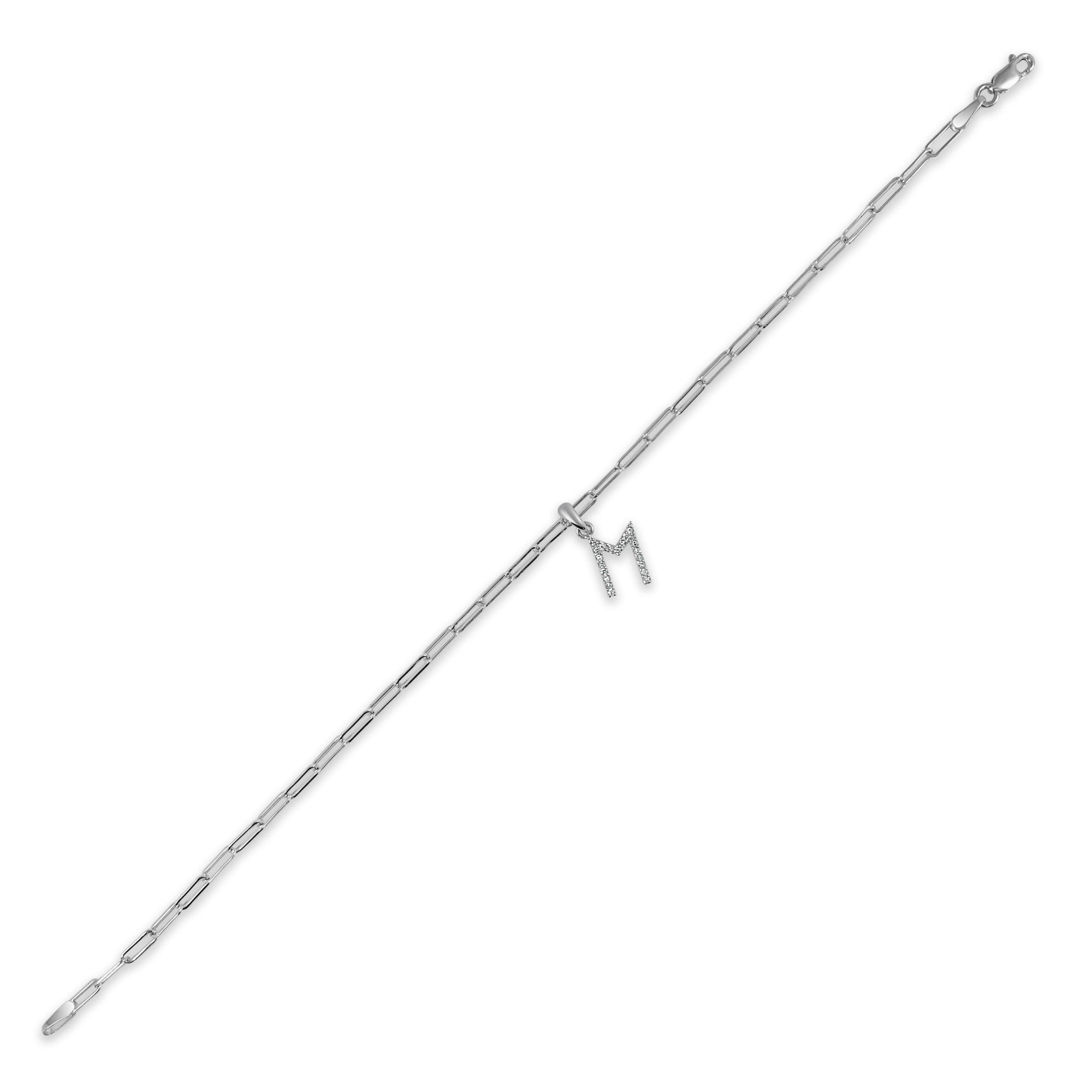 Diamond Initial Paperclip Link Bracelet, 14K