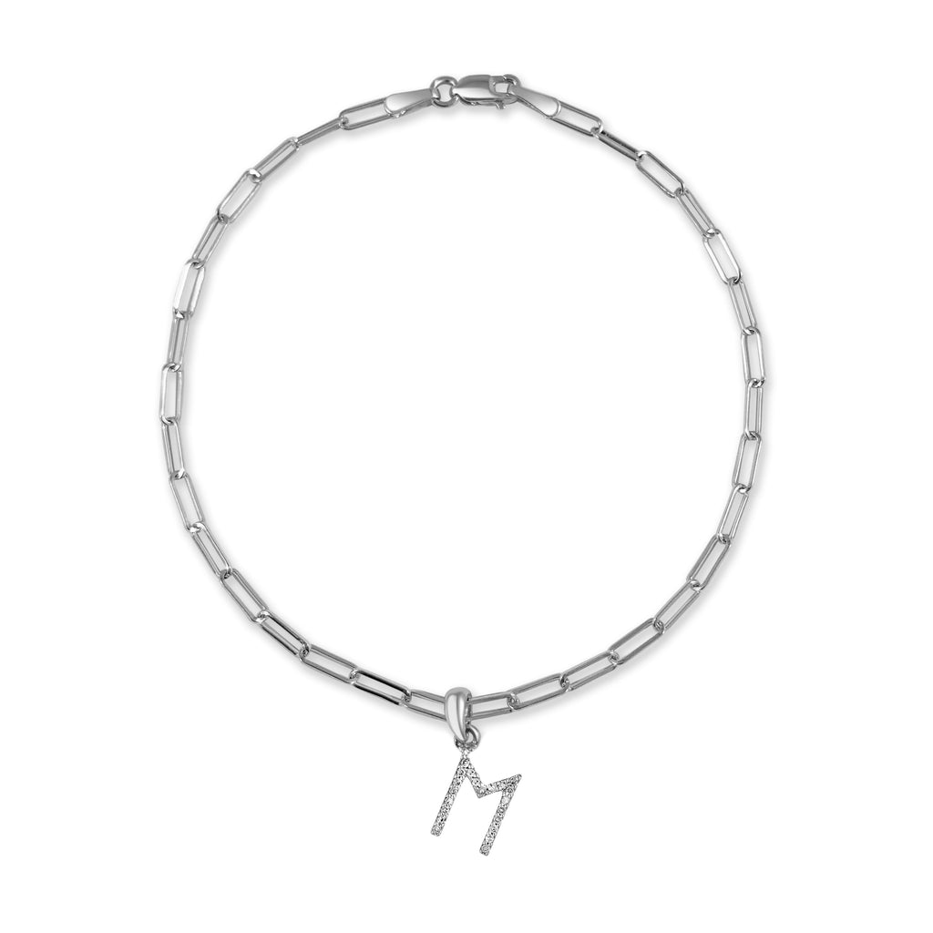 Diamond Initial Paperclip Link Bracelet, 14K