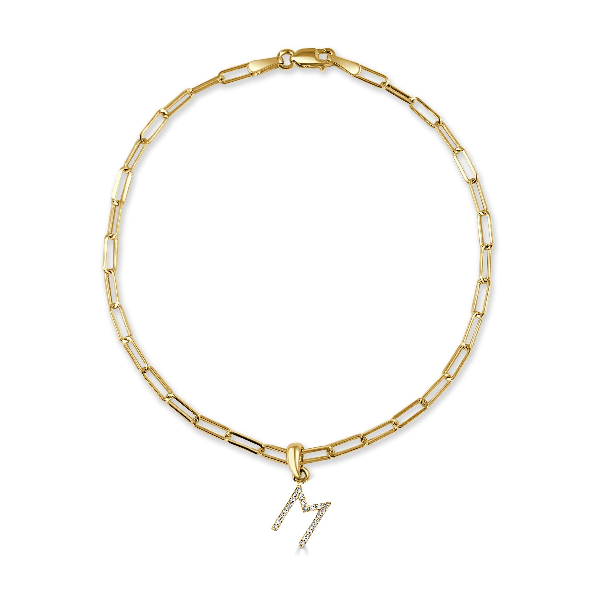 14K Gold Diamond Initial Paperclip Link Bracelet - M