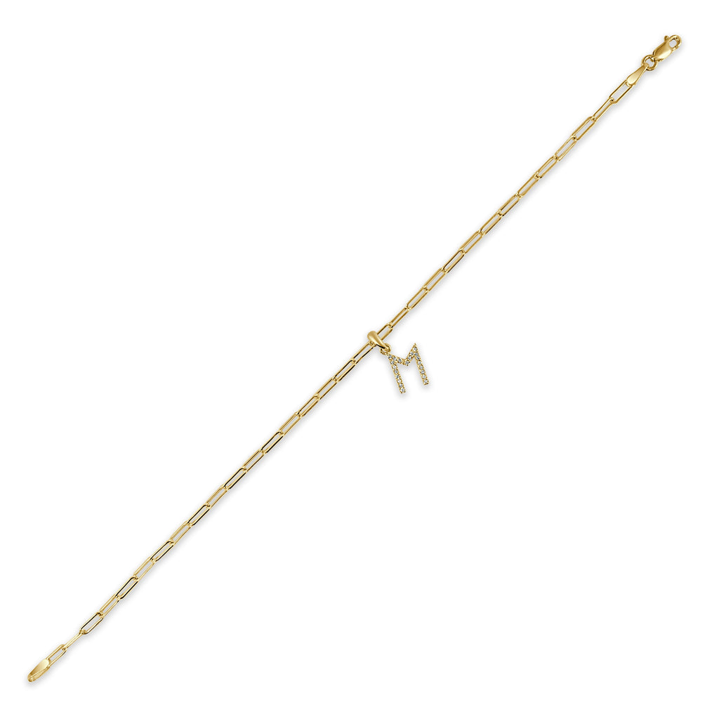 Diamond Initial Paperclip Link Bracelet, 14K