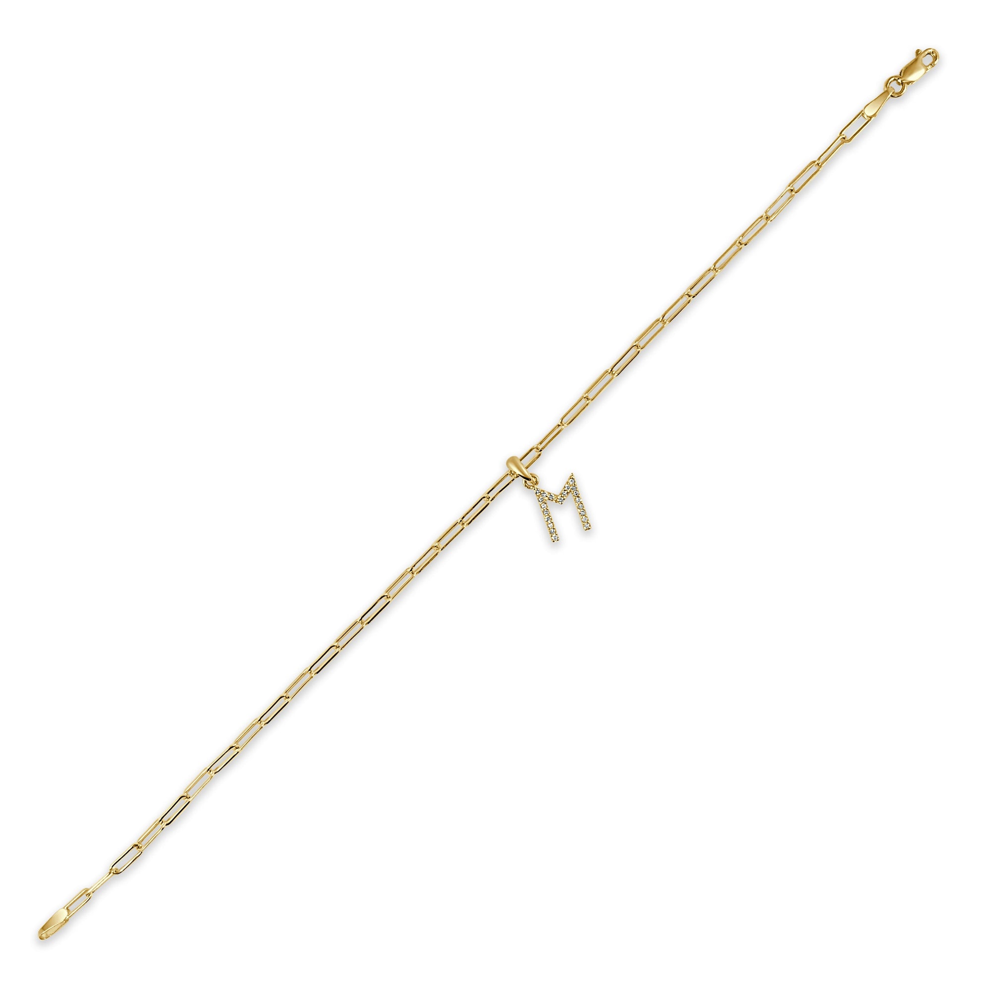 Diamond Initial Paperclip Link Bracelet, 14K