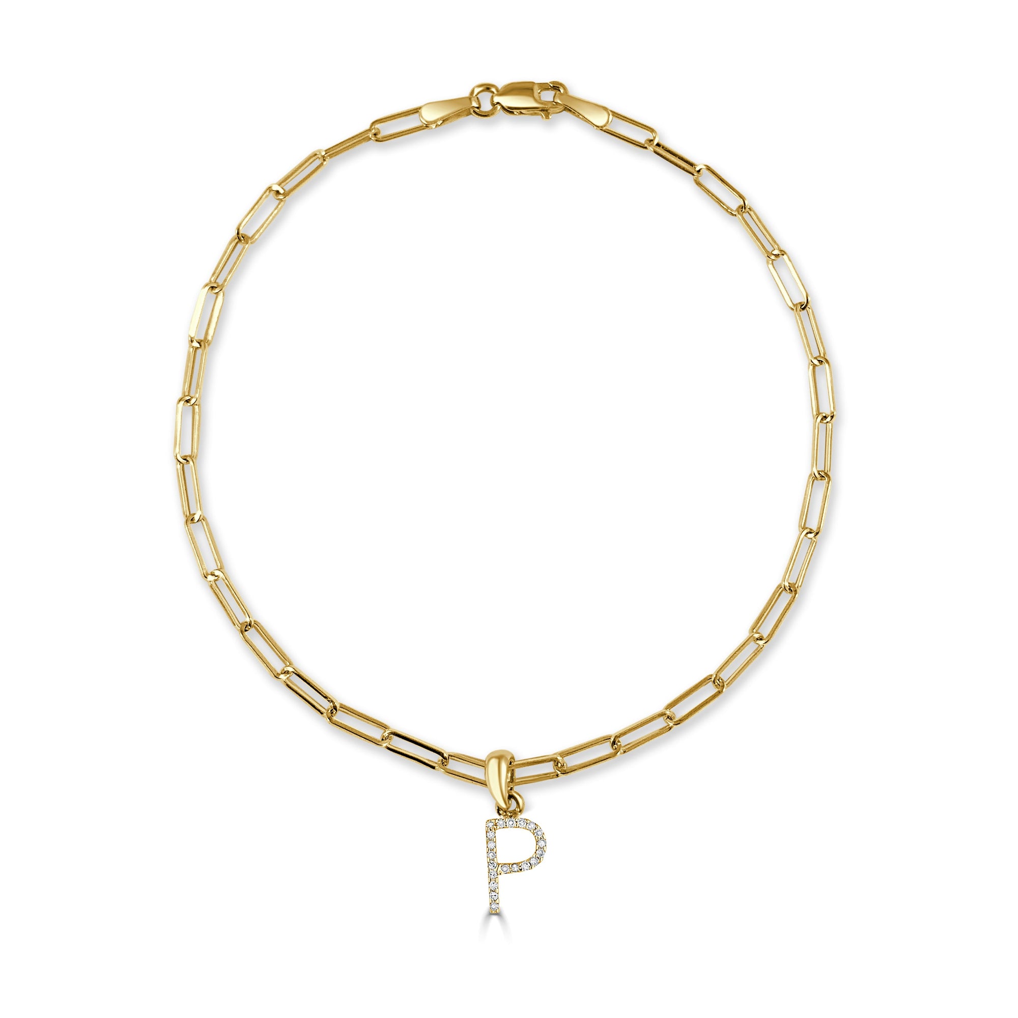Diamond Initial Paperclip Link Bracelet, 14K