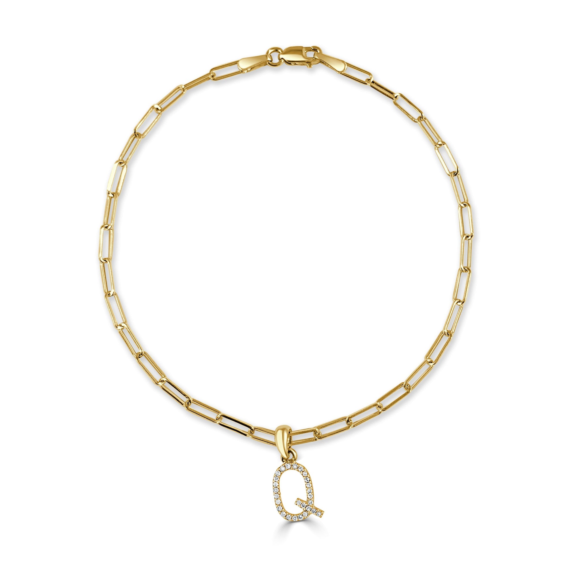 Diamond Initial Paperclip Link Bracelet, 14K