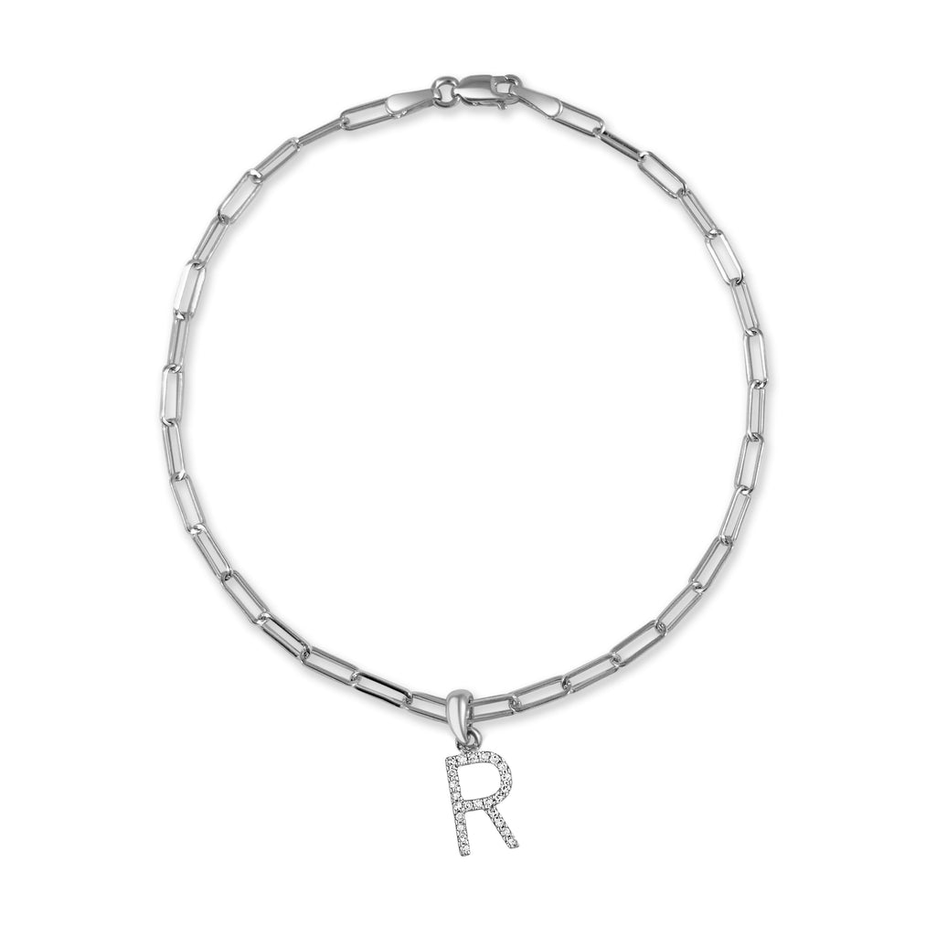 Diamond Initial Paperclip Link Bracelet, 14K