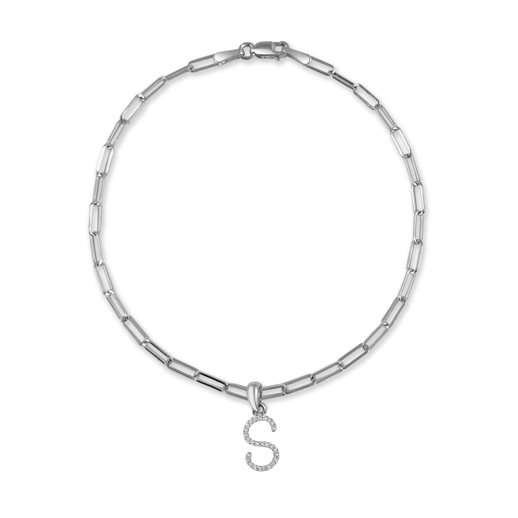 Diamond Initial Paperclip Link Bracelet, 14K
