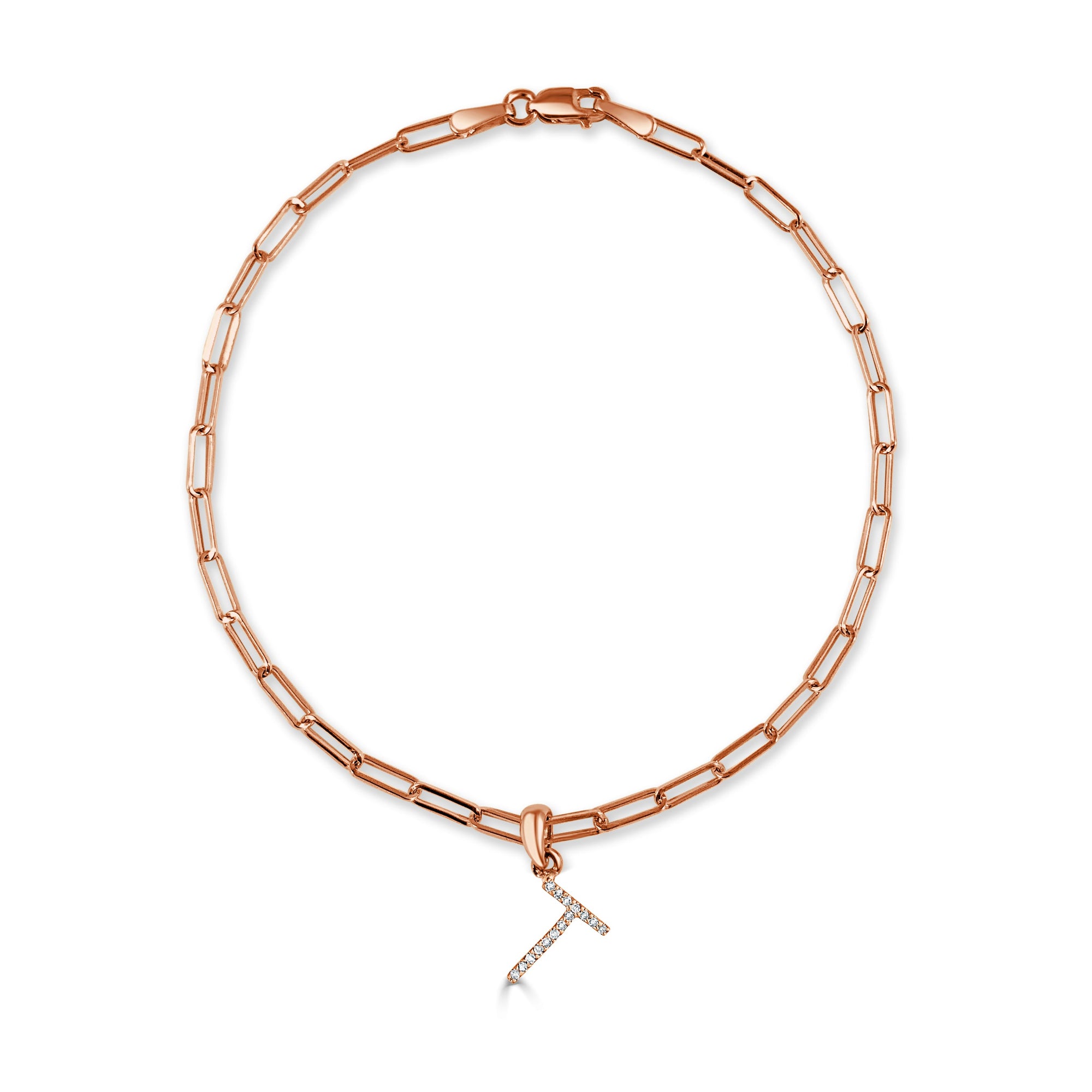 Diamond Initial Paperclip Link Bracelet, 14K