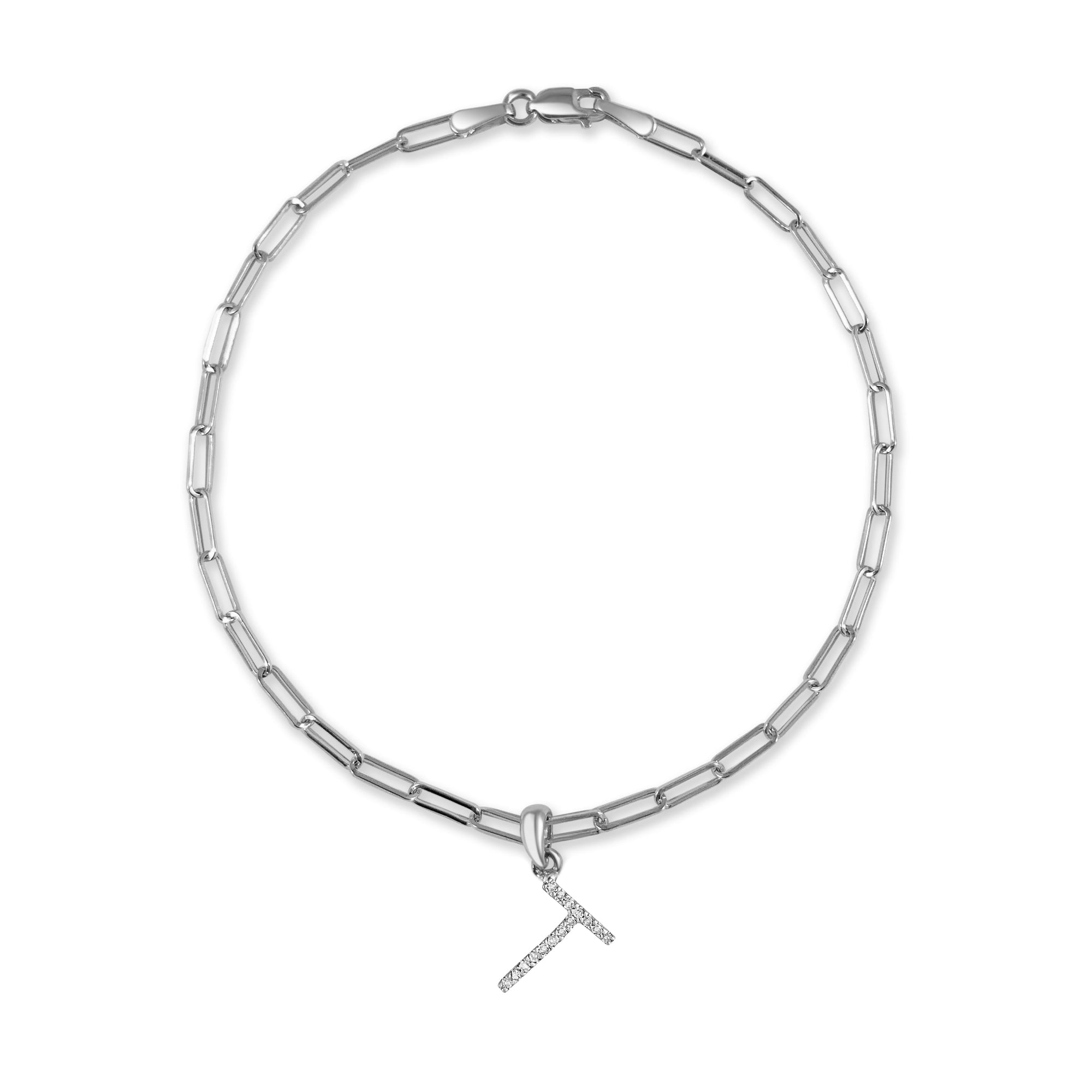 Diamond Initial Paperclip Link Bracelet, 14K