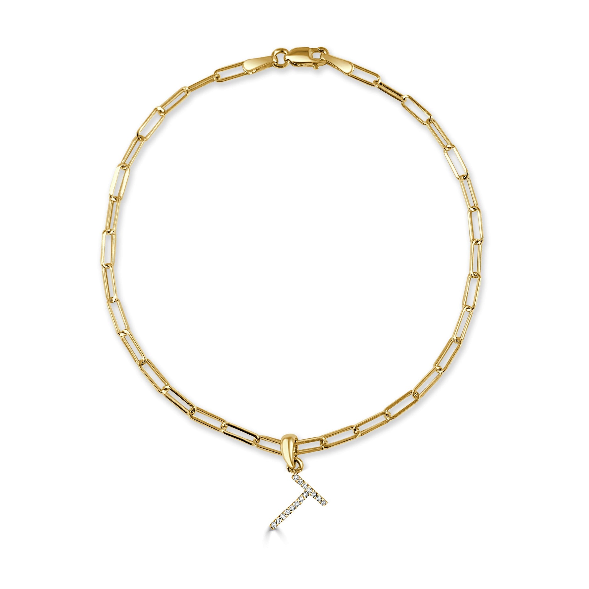Diamond Initial Paperclip Link Bracelet, 14K