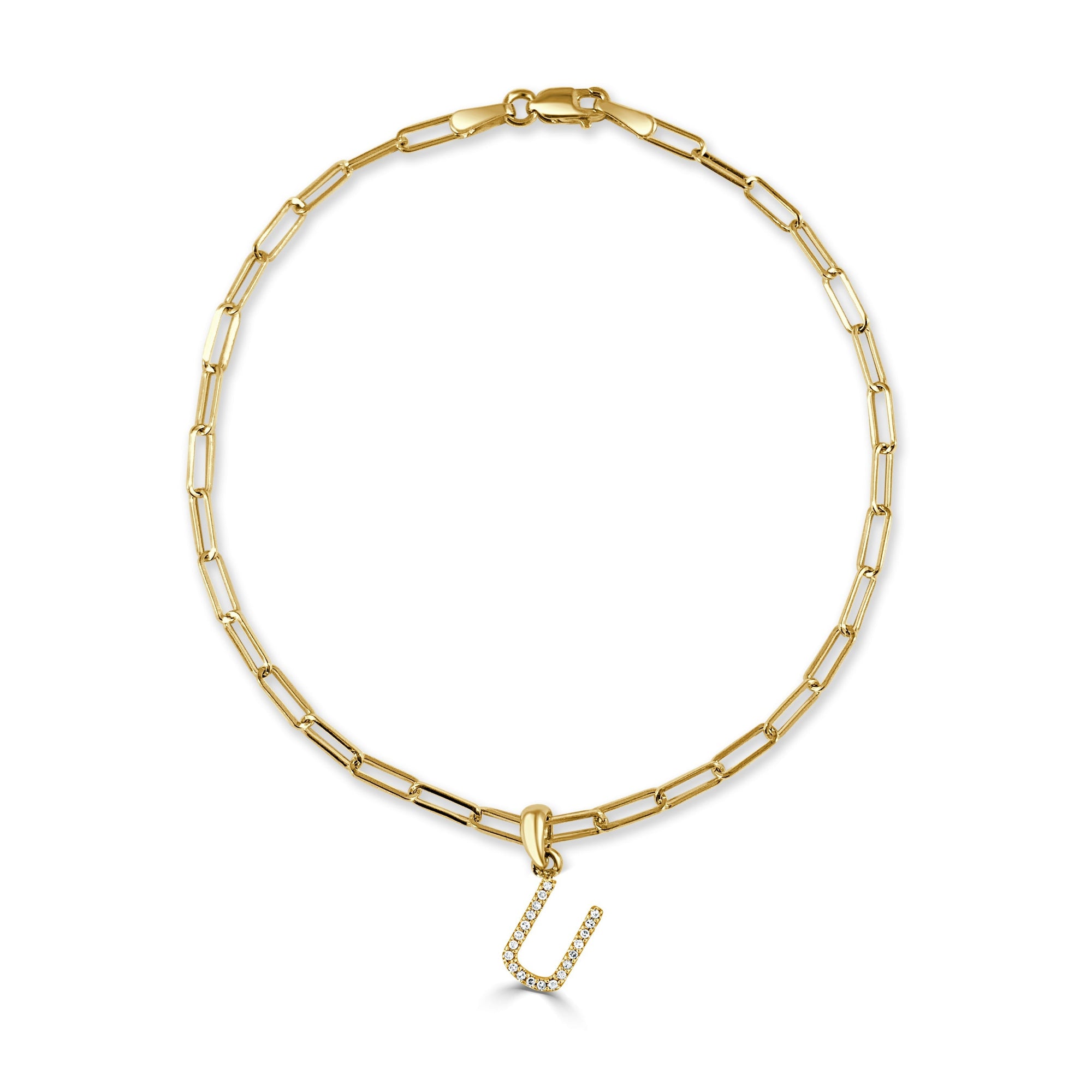 Diamond Initial Paperclip Link Bracelet, 14K