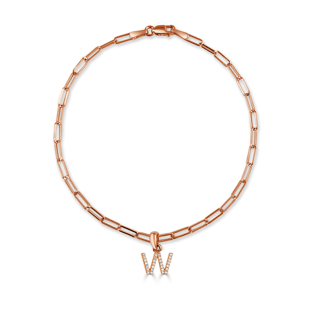 Diamond Initial Paperclip Link Bracelet, 14K