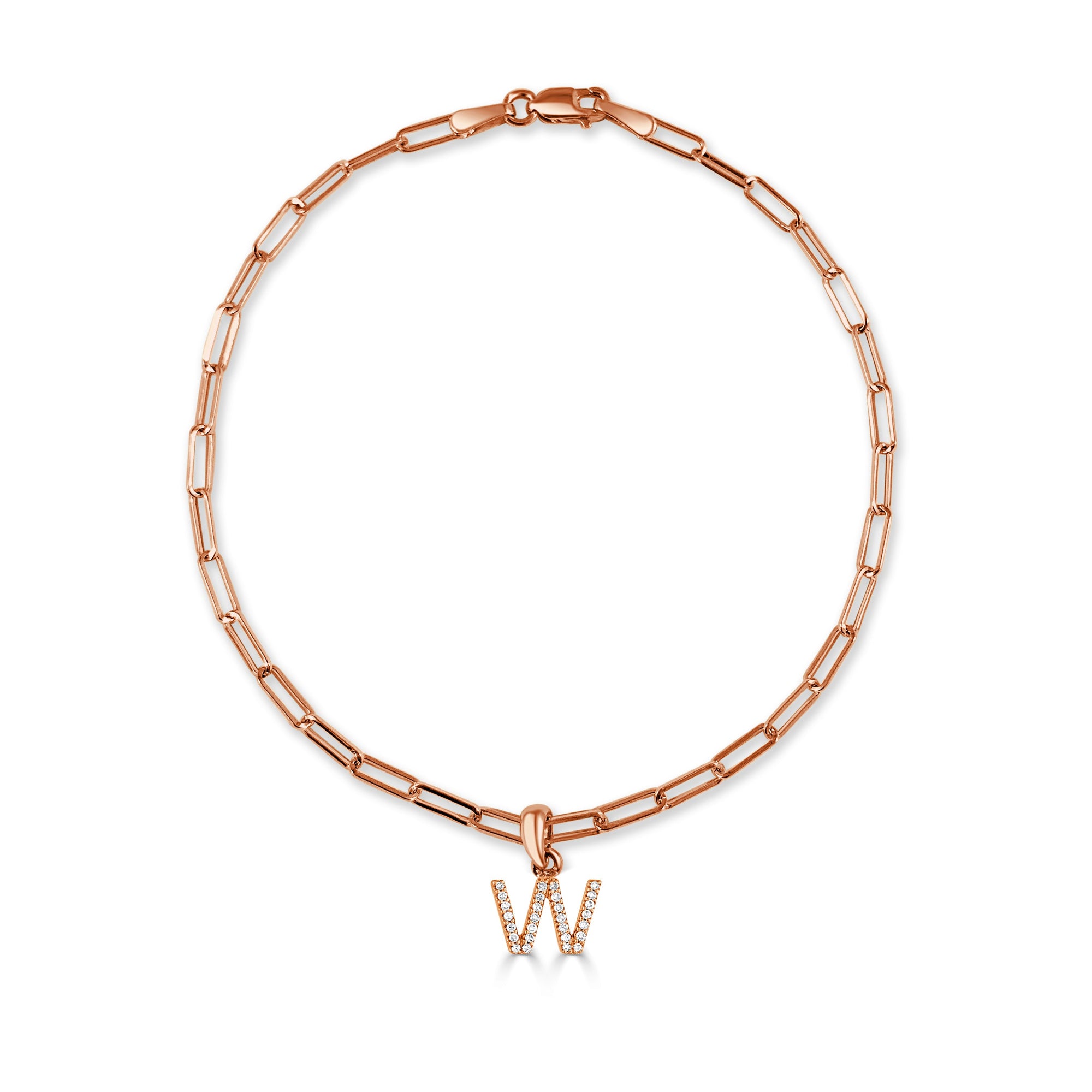 Diamond Initial Paperclip Link Bracelet, 14K