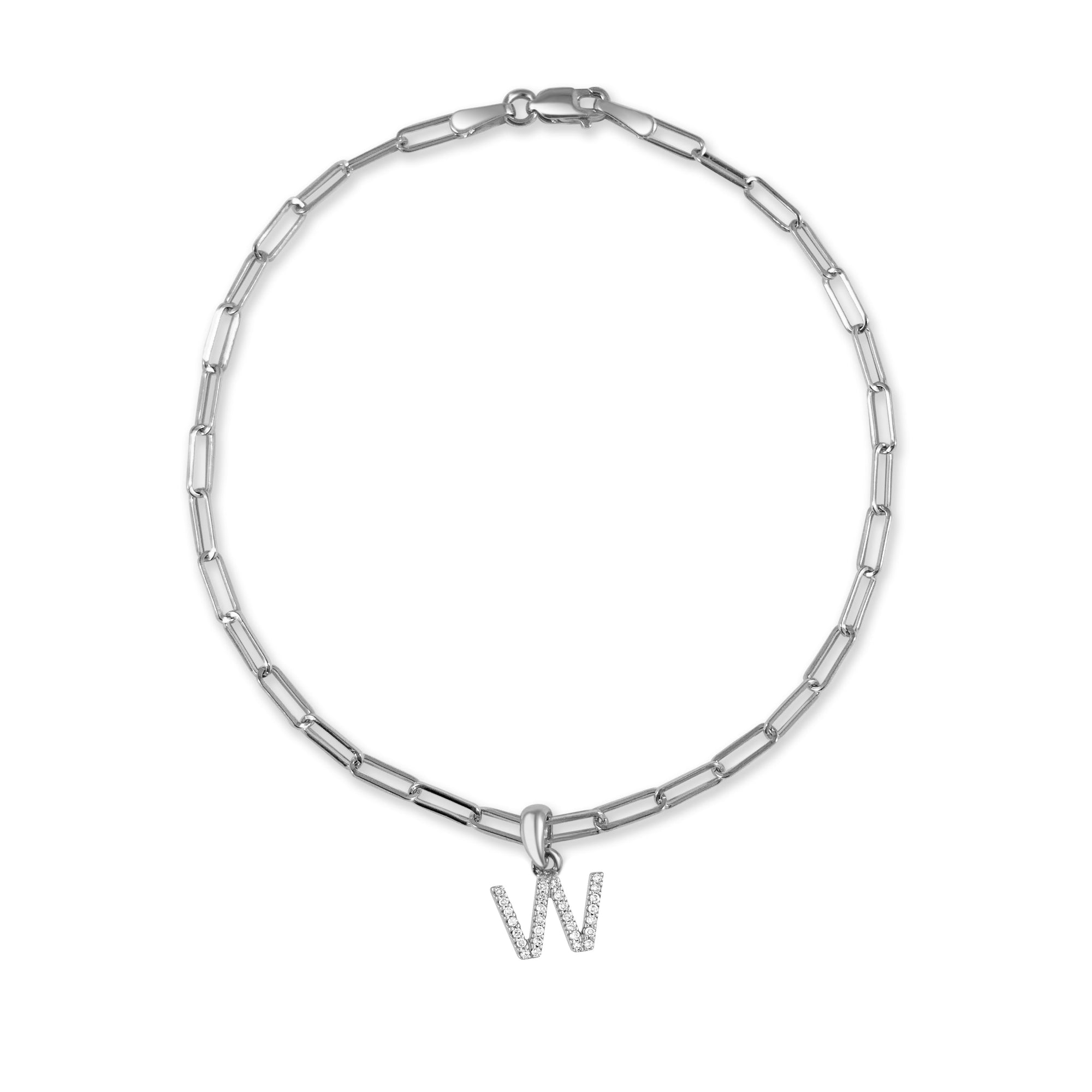 Diamond Initial Paperclip Link Bracelet, 14K