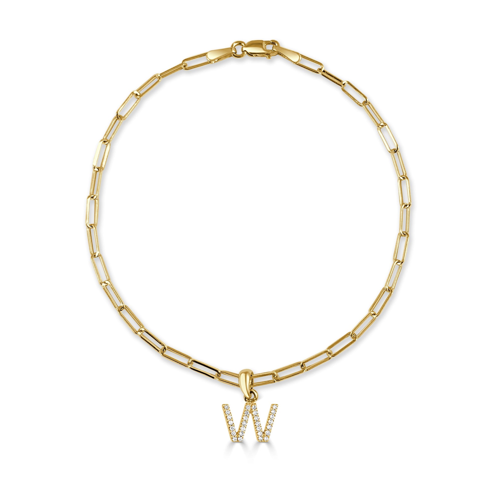 Diamond Initial Paperclip Link Bracelet, 14K