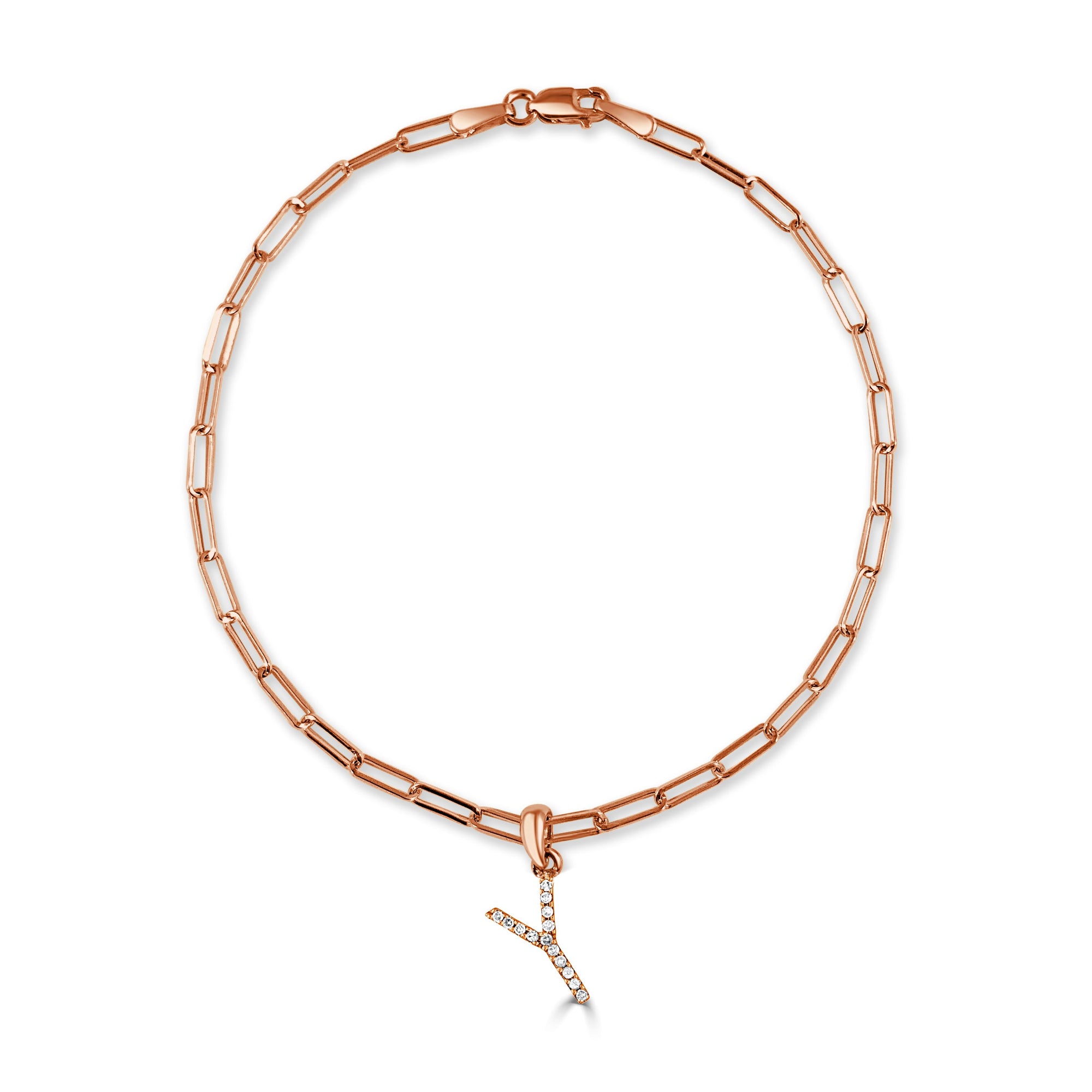Diamond Initial Paperclip Link Bracelet, 14K