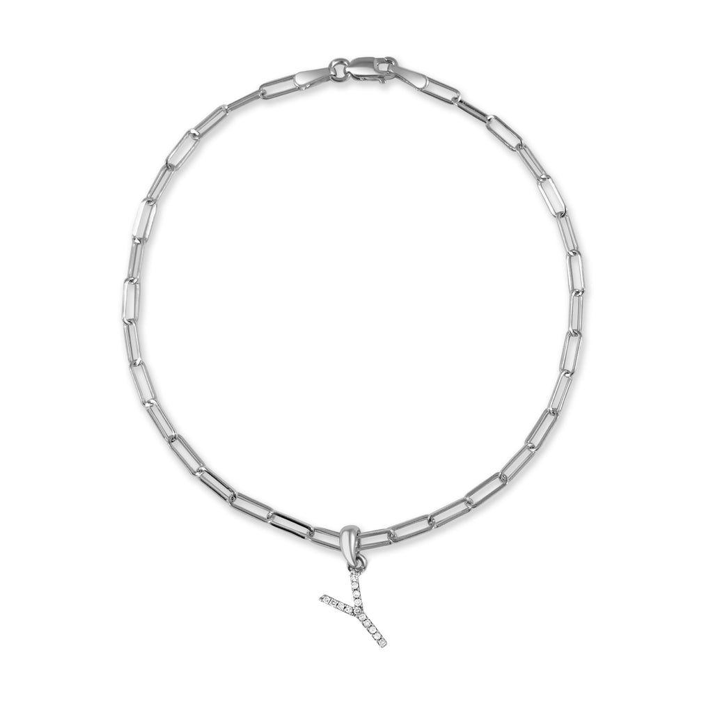 Diamond Initial Paperclip Link Bracelet, 14K