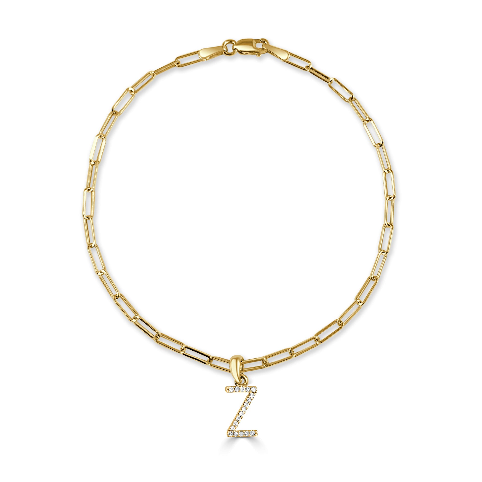 Diamond Initial Paperclip Link Bracelet, 14K