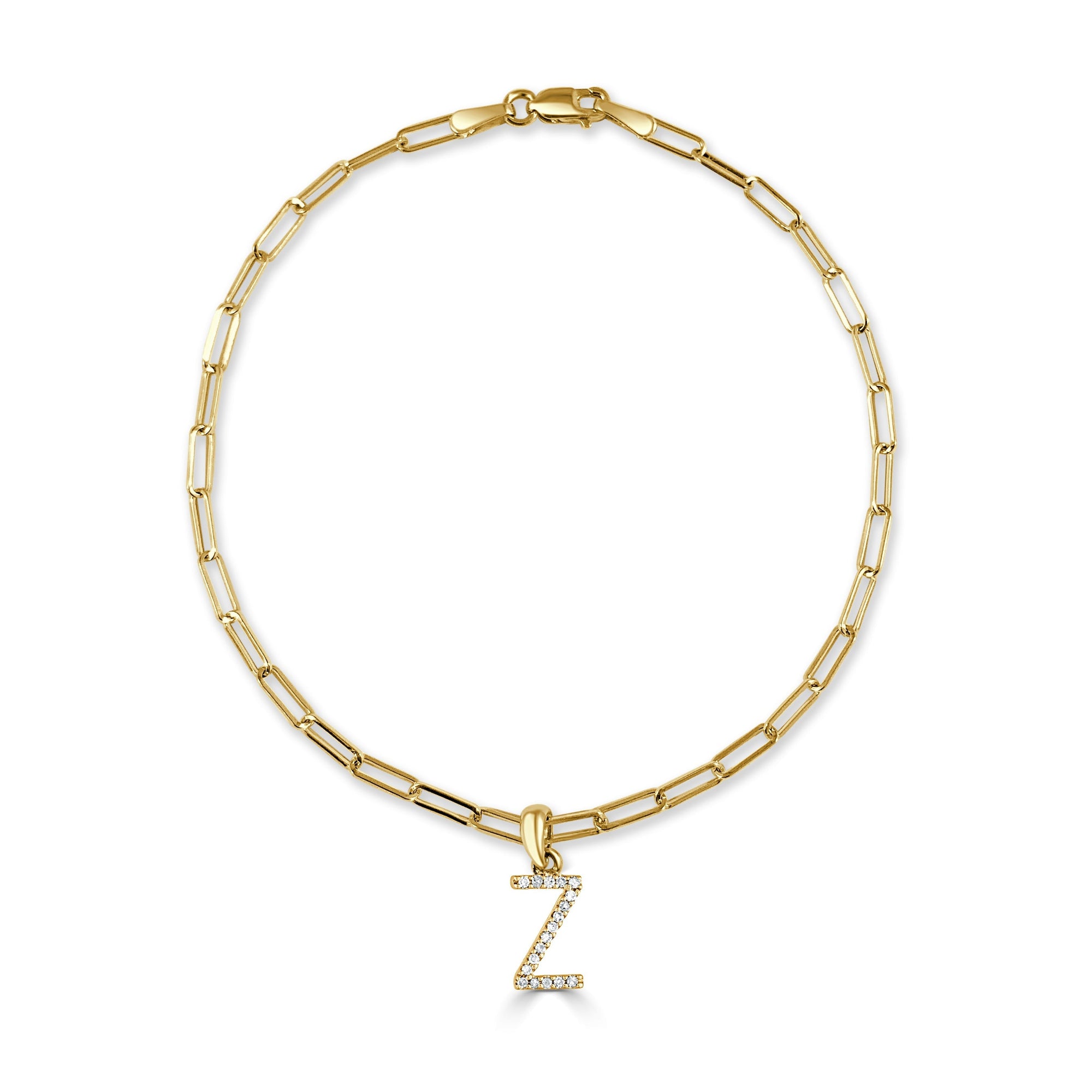 Diamond Initial Paperclip Link Bracelet, 14K