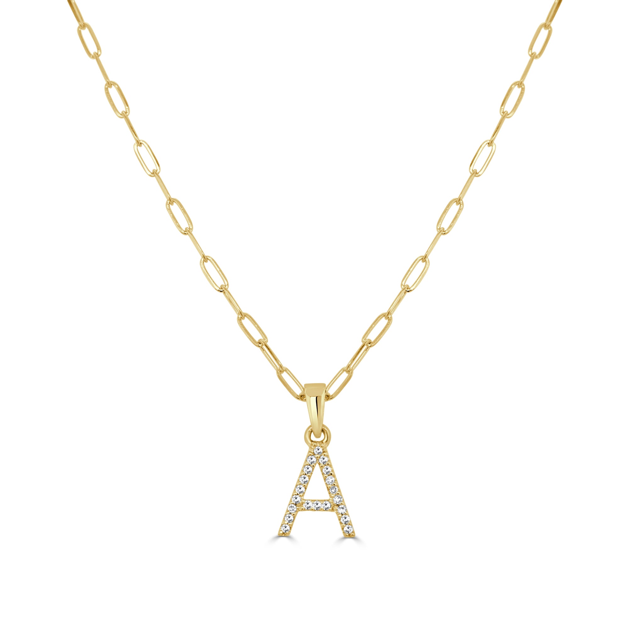 14K Gold Diamond Initial Necklace - A