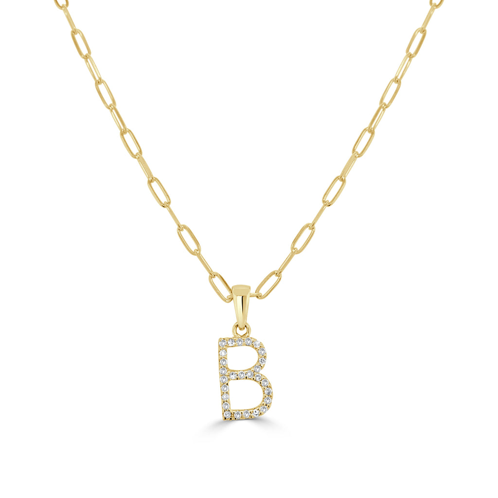14K Gold Diamond Initial Necklace - B